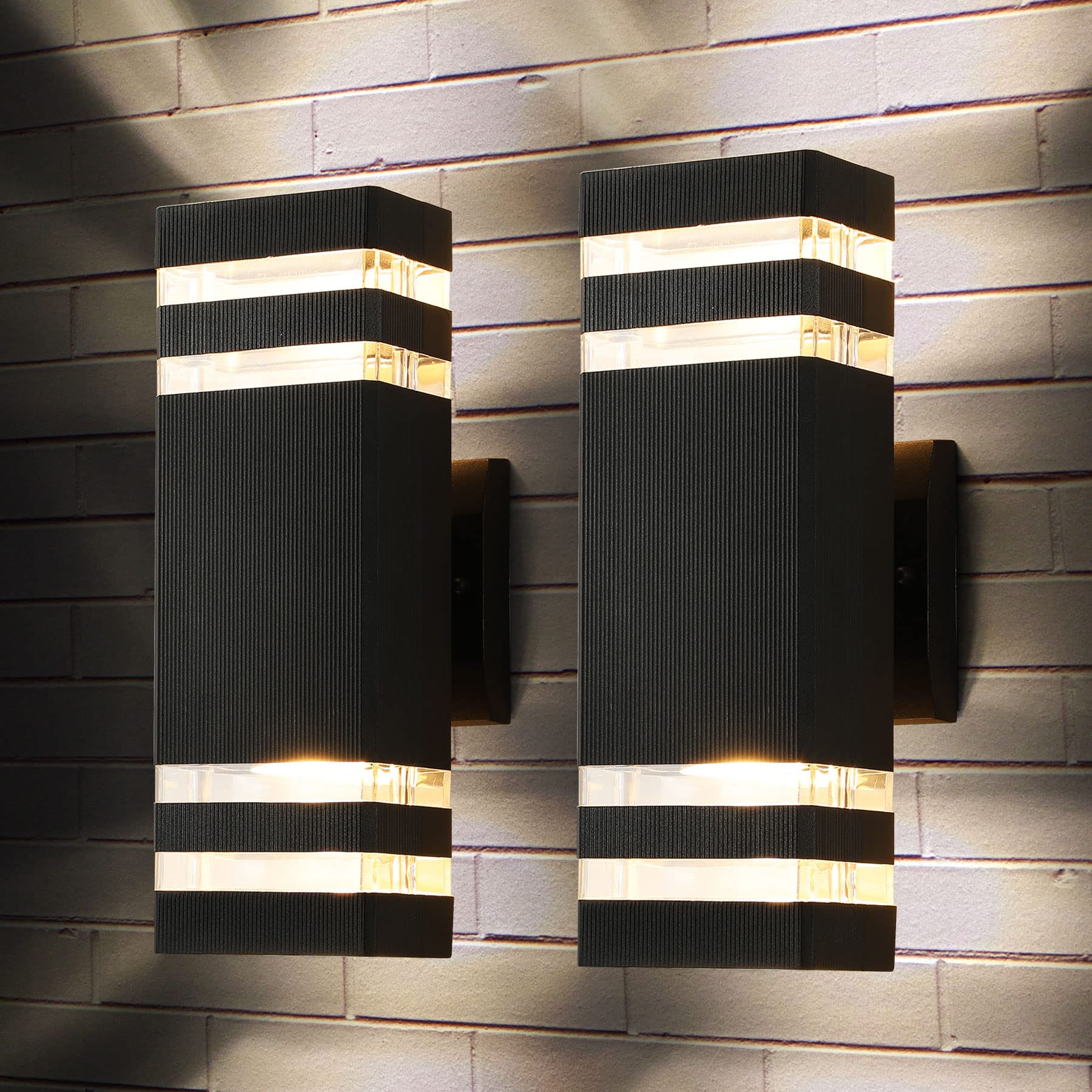tewei LED Square Up and Down Lights, 14W IP65 3000K 1100LM, Black, Aluminum, 2 Layer-2 Pack