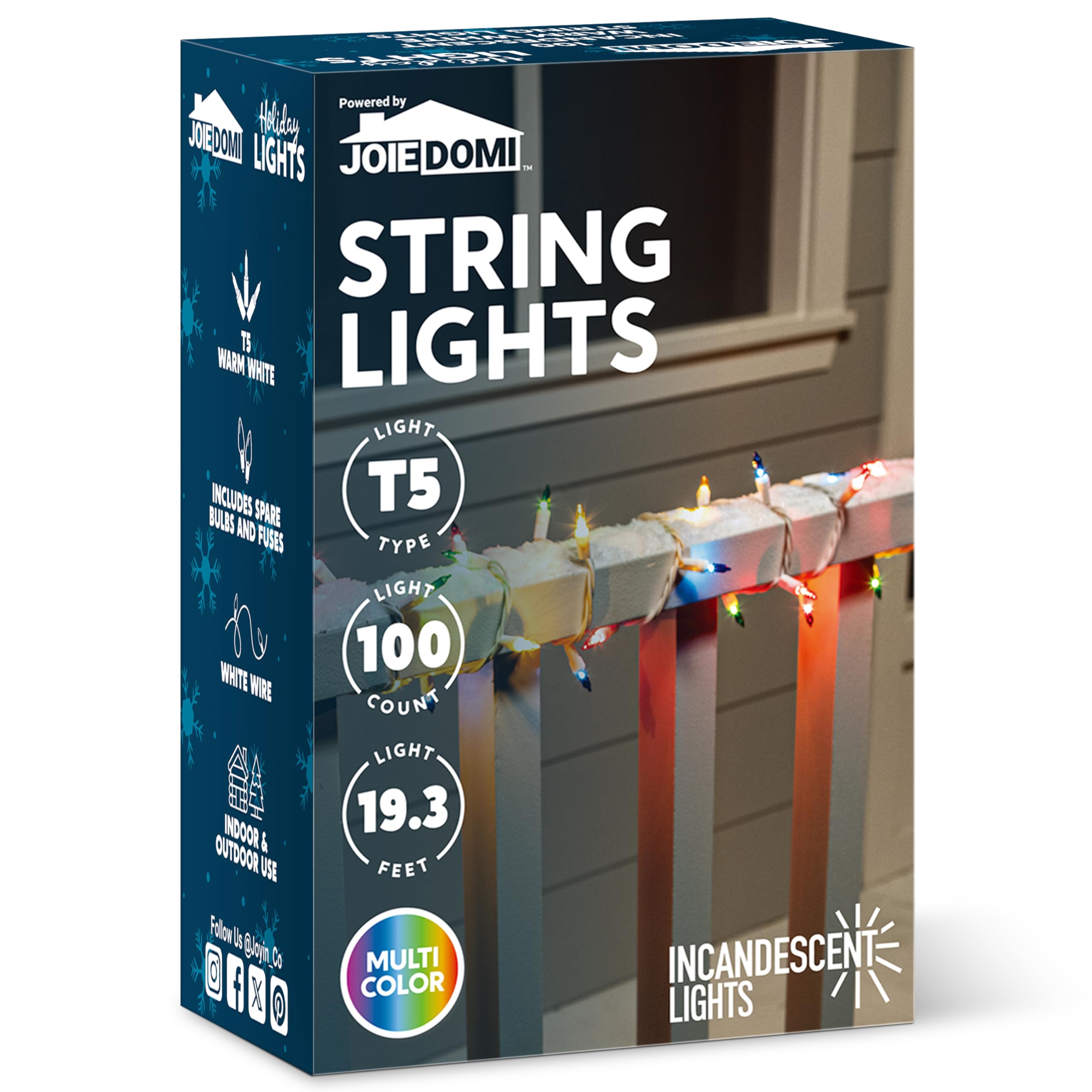 Joiedomi 100 Count Multicolor Christmas String Lights, 21.4Ft White Wire, Indoor Fairy Lights For Holiday Decor, Model Ss100/2F