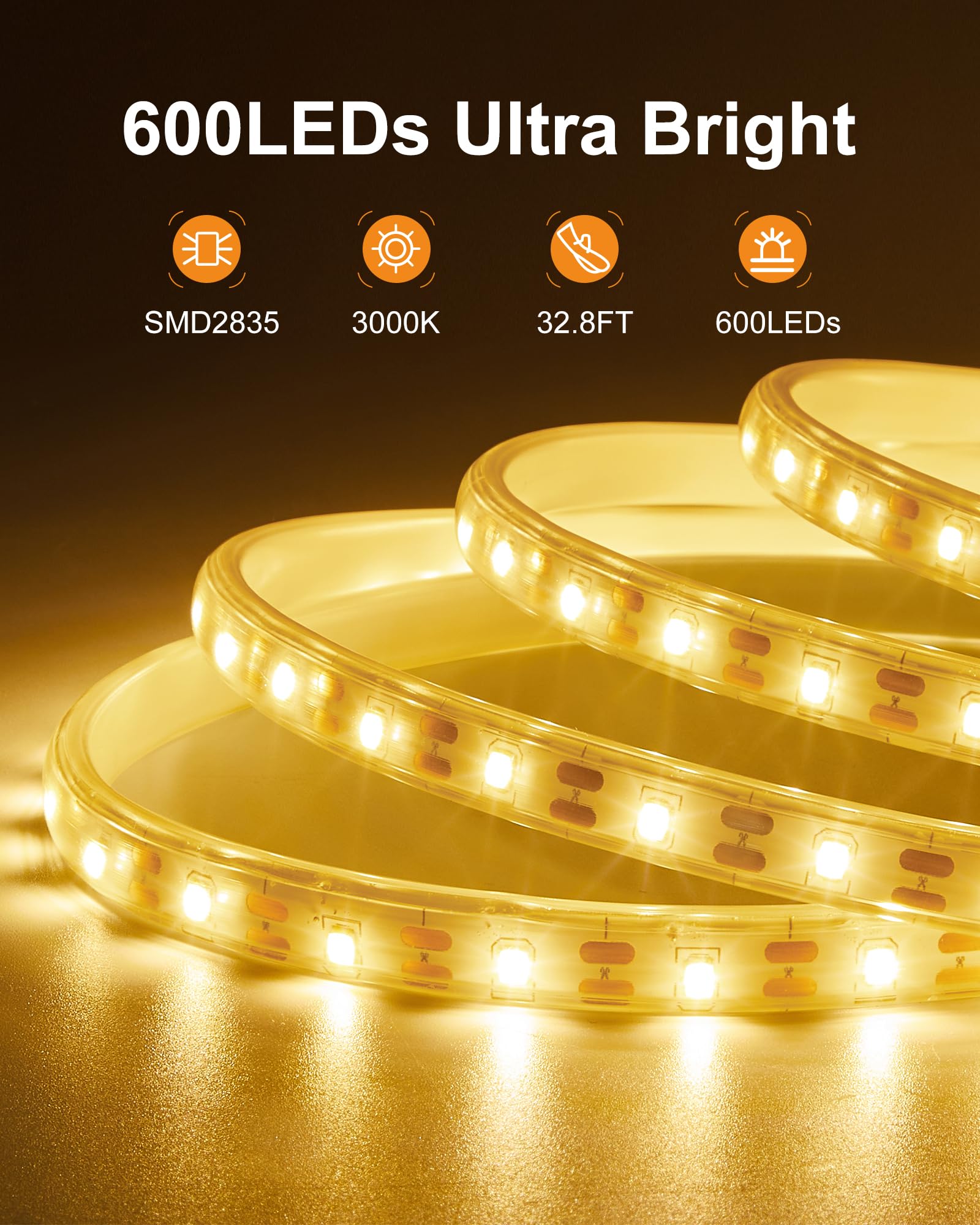 Lifengsoler 32.8Ft Solar Led Strip Lights Outdoor Warm White, 600Leds Solar & Usb Powered Dimmable Strip Lights With Remote, Ip6