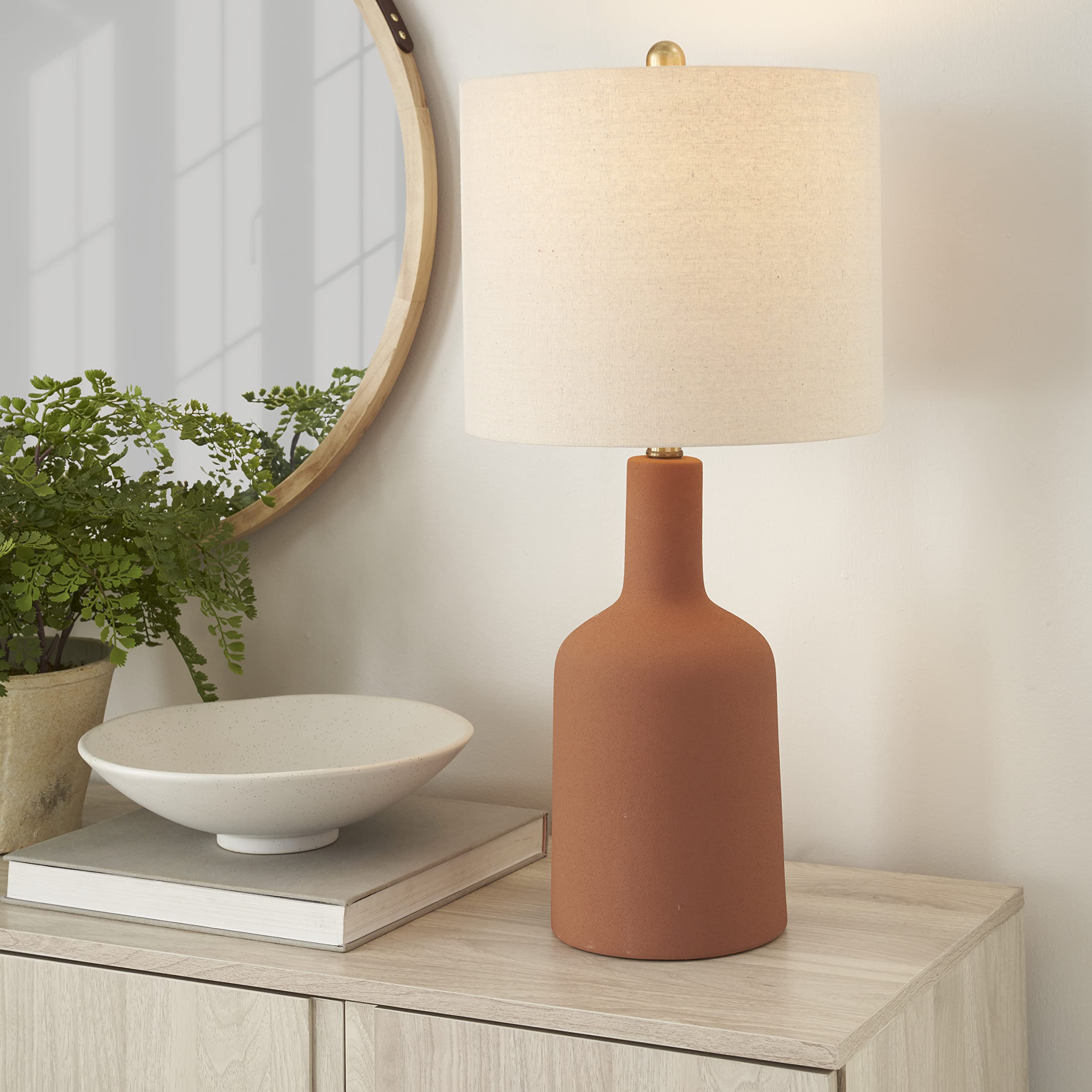 Nourison 22'' Orange Terracotta Ceramic Table Lamp for Modern, Transitional, Bedside Table, Living Room, Dining, Entryway