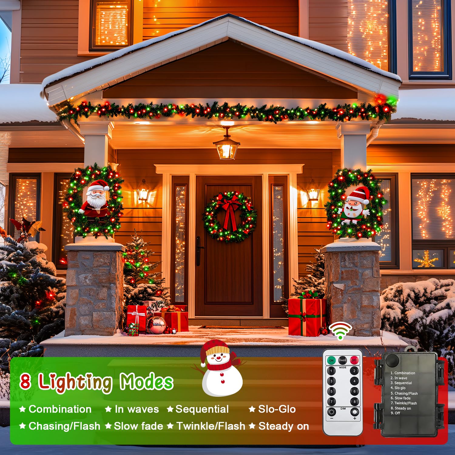 Jmexsuss 2 Pack 100 Led Red And Green Christmas Lights, Battery Operated Christmas Tree Lights With Remote, Each 33 Ft Battery S