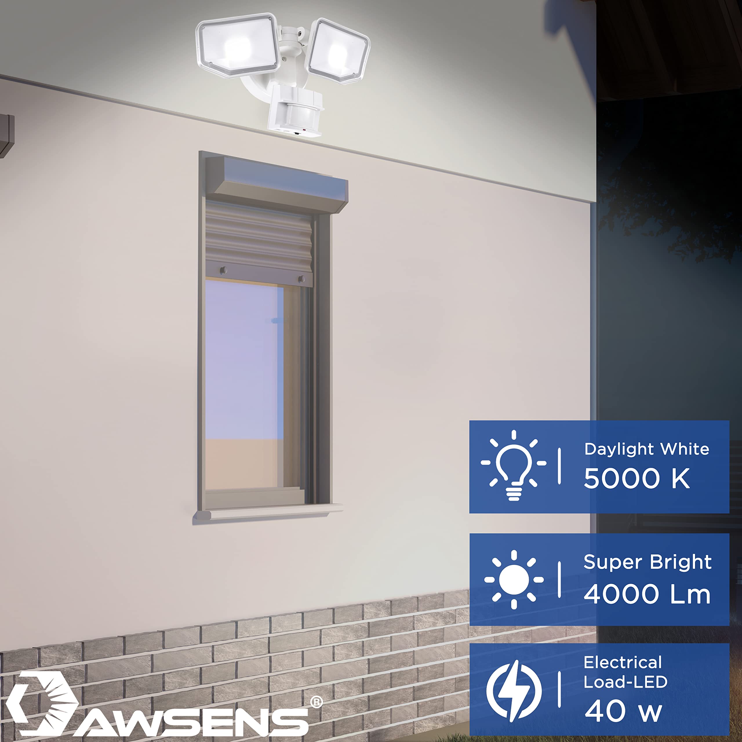 Awsens 40W Led Security Light, Motion Sensor, 180° Detection, 4000 Lm, Waterproof, White
