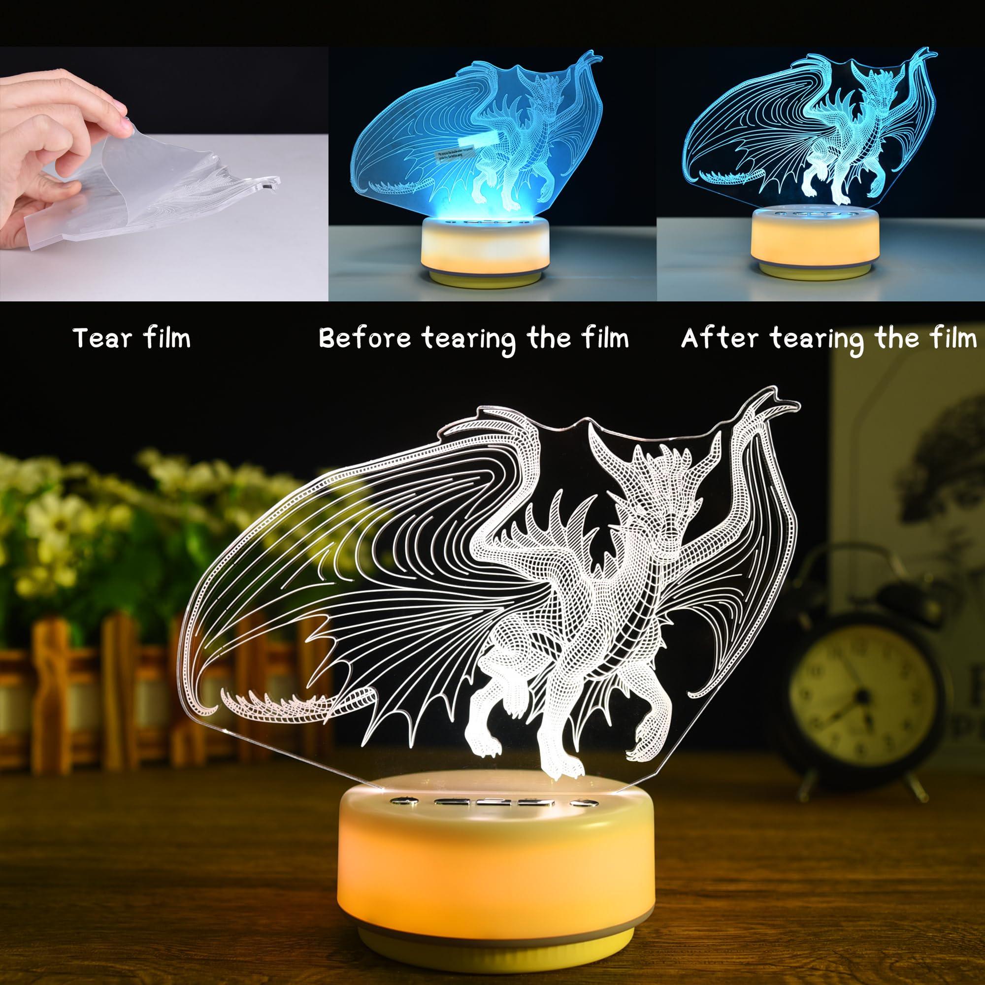 KYMELLIE Dragon Lamp Night Light for Kids, 14-Color LED with Remote, Multicolor, Dragon Model, Perfect Birthday Gift for Boys and Girls