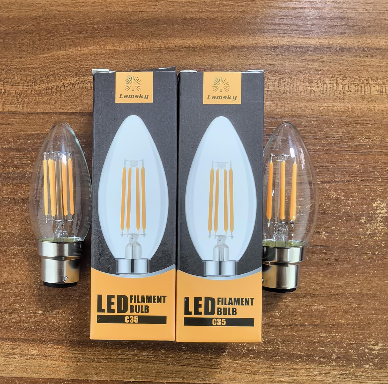 Lamsky 4-Pack 6W B22 Bayonet LED Candle Bulb, 2700K Warm White, Glass, 600LM, 60W Equivalent