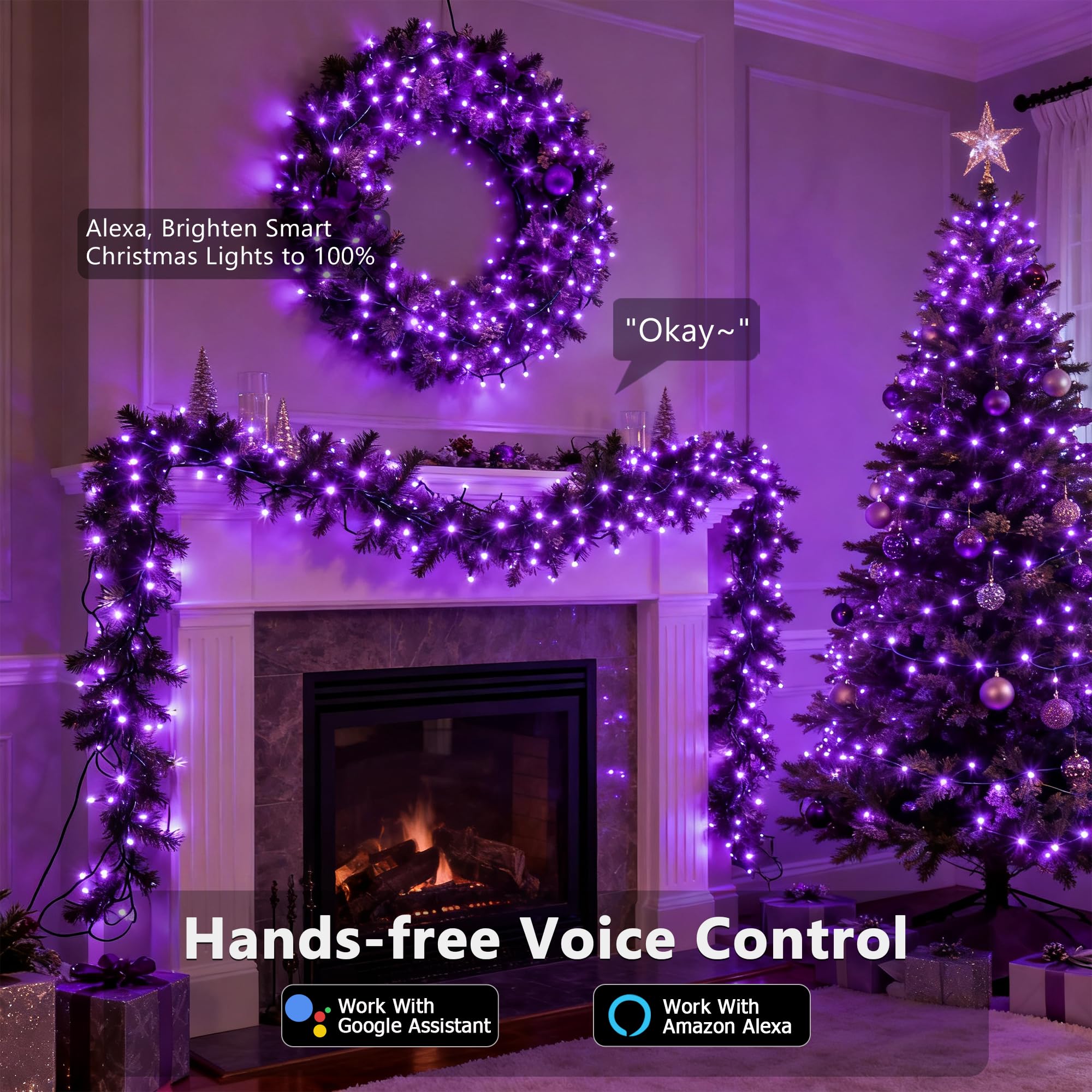 Brizled Smart Halloween Lights  300 Led 98Ft Orange & Purple Color Changing String Lights App & Voice Control  Music Sync  Dimmable Ghostfire Flow Light For Outdoor Indoor Halloween Thanksgiving Decor