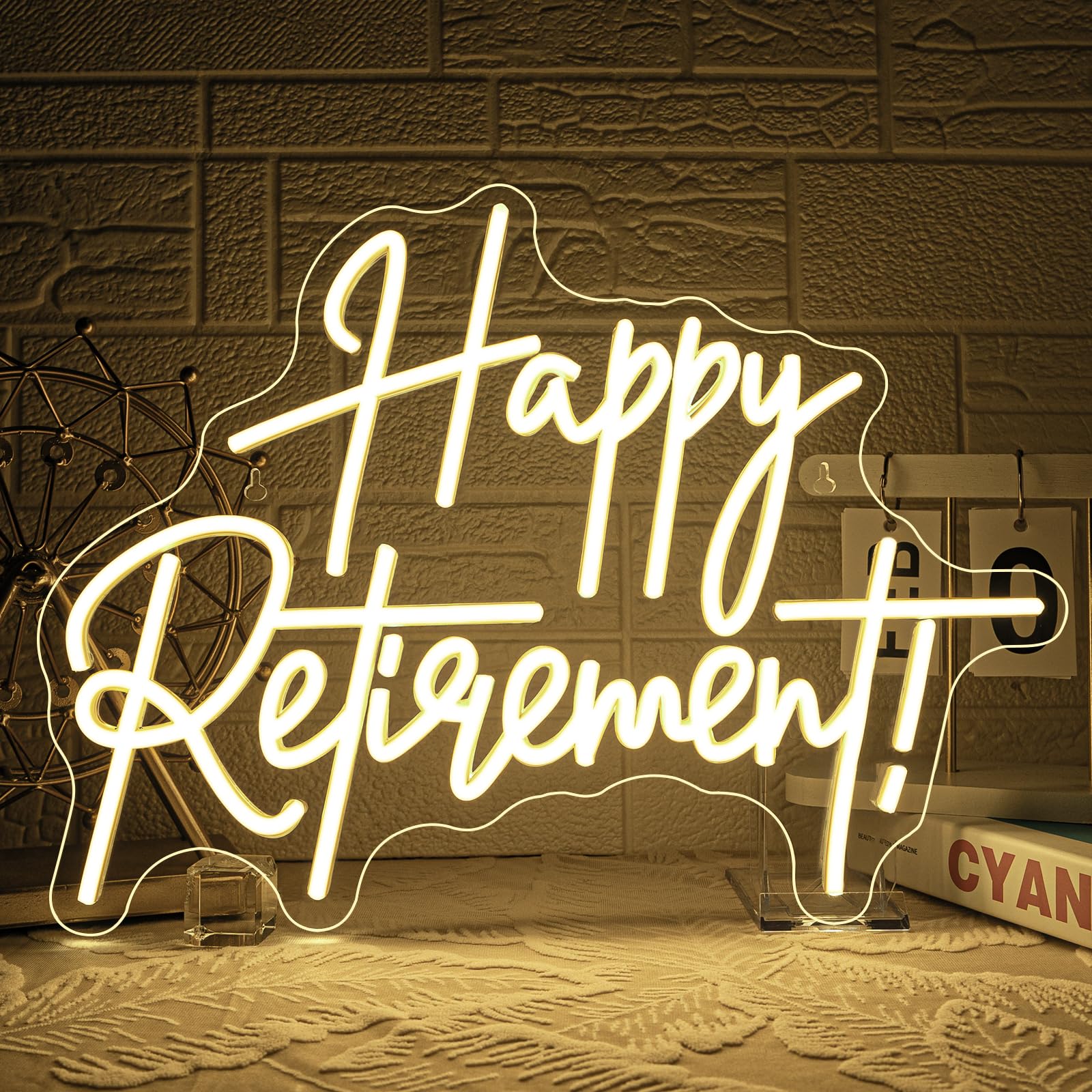 Looklight Happy Retirement Neon Sign Dimmable Neon Signs For Wall Decor Led Lights For Birthday Party Room Bedroom Decoration Celebrating Retirement Gifts Usb Powered 16.54X12.09In