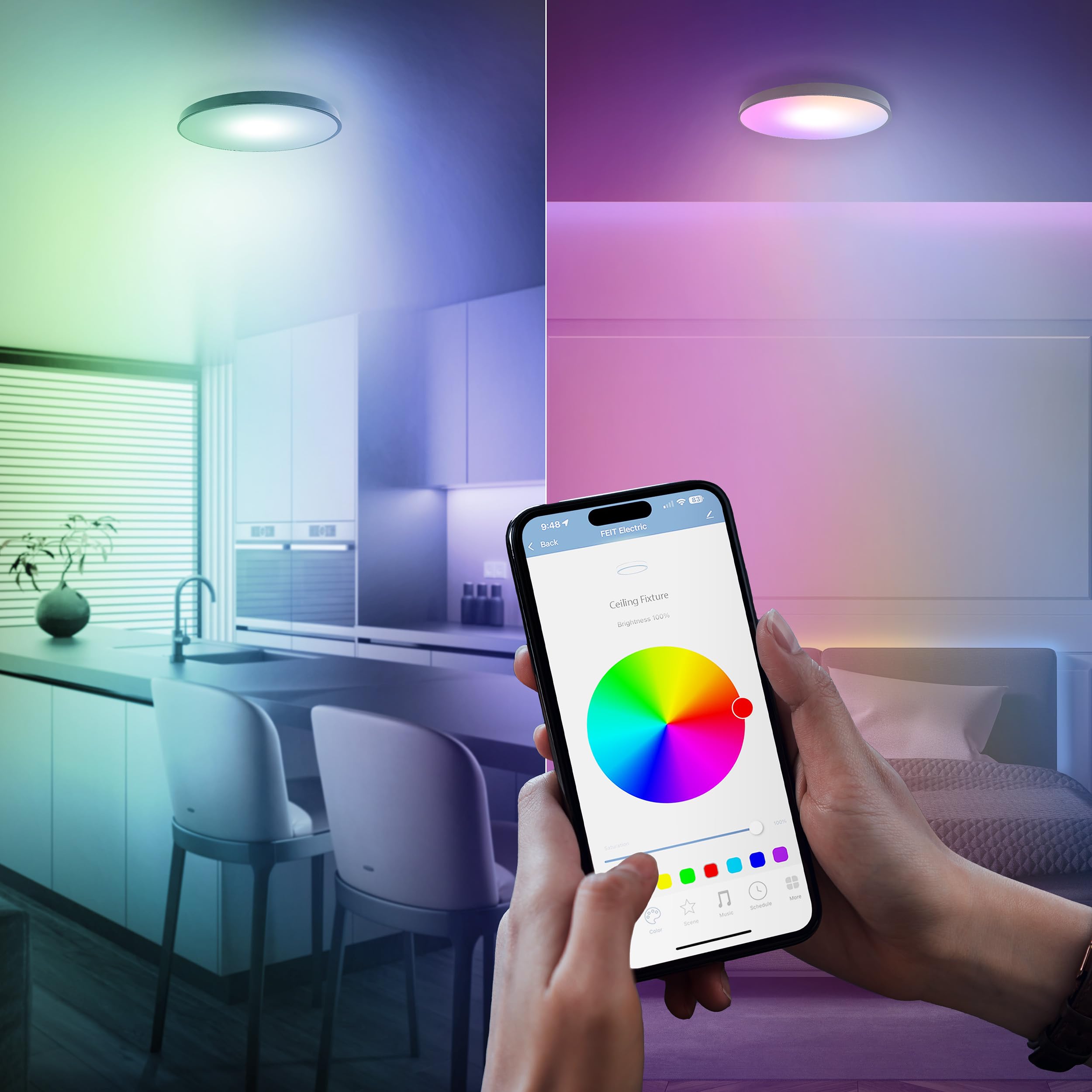 Feit Electric Smart Ceiling Light Fixture, 15'' Round Flush Mount, Color Changing, Music Sync, Works With Alexa And Google Home