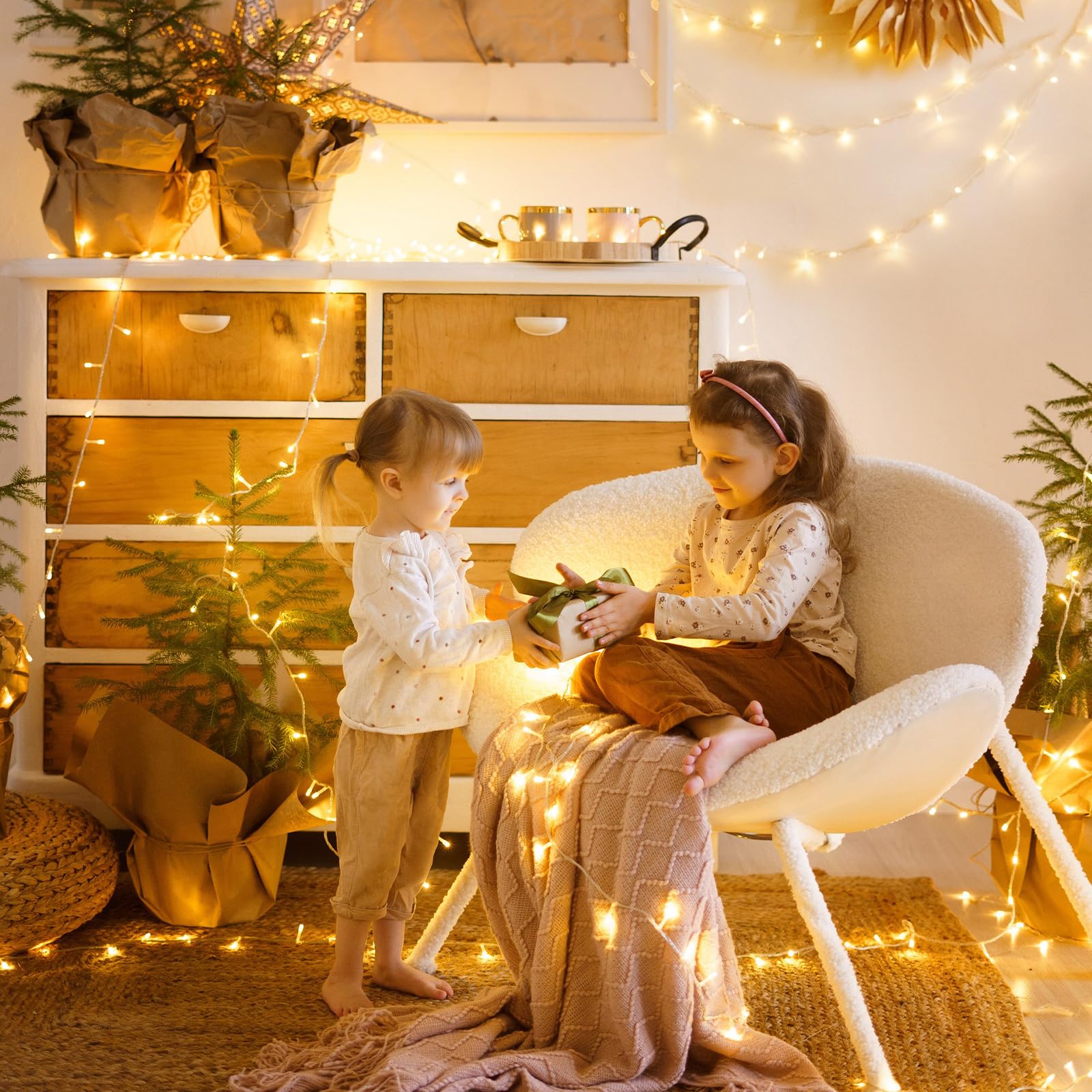 POTIVE 200 LED Warm White Battery Operated String Lights, 66ft, Twinkle Lights with Remote, 8 Modes, Outdoor/Indoor