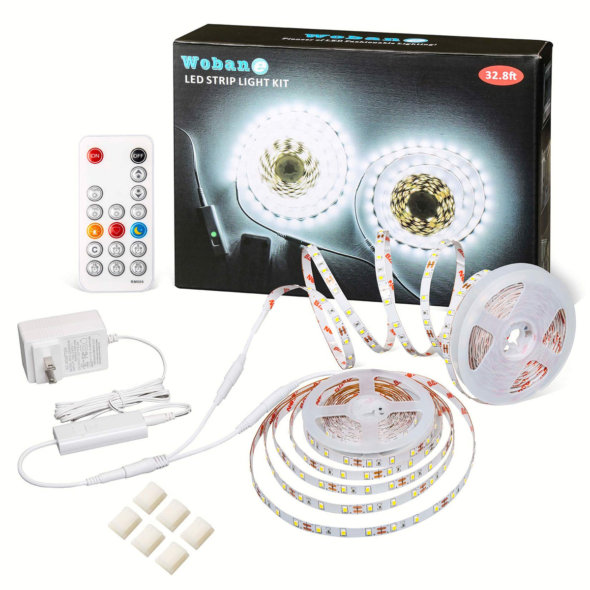 Wobane Led Strip Lights 32.8Ft White, Dimmable White Light Strip Kit With Remote And Control Box, 600 Leds Supper Bright Tape Li