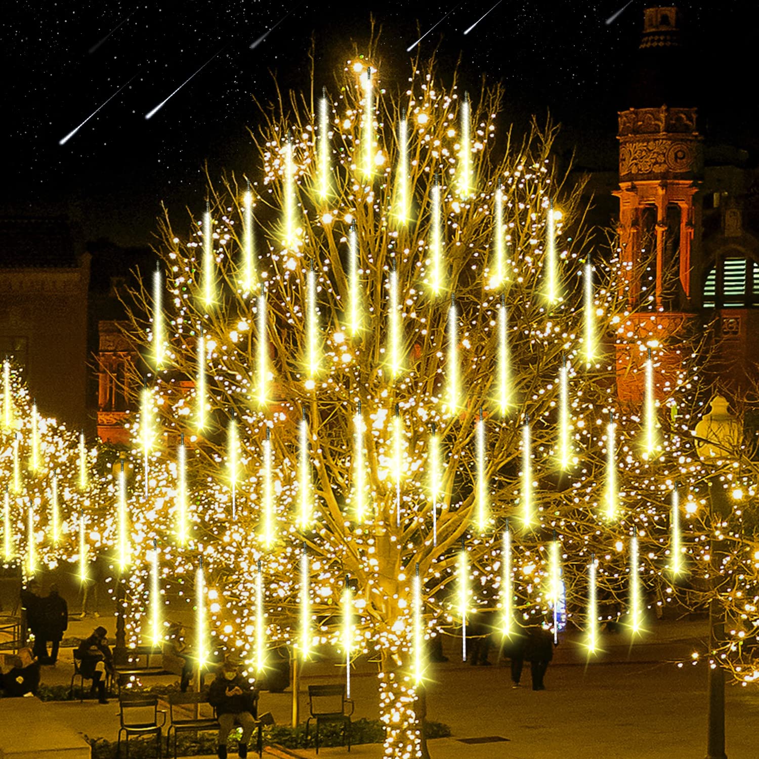 Aluan 16&quot; Warm White Meteor Shower Rain Lights, 20 Tubes 720 Leds For Outdoor Holiday Decor