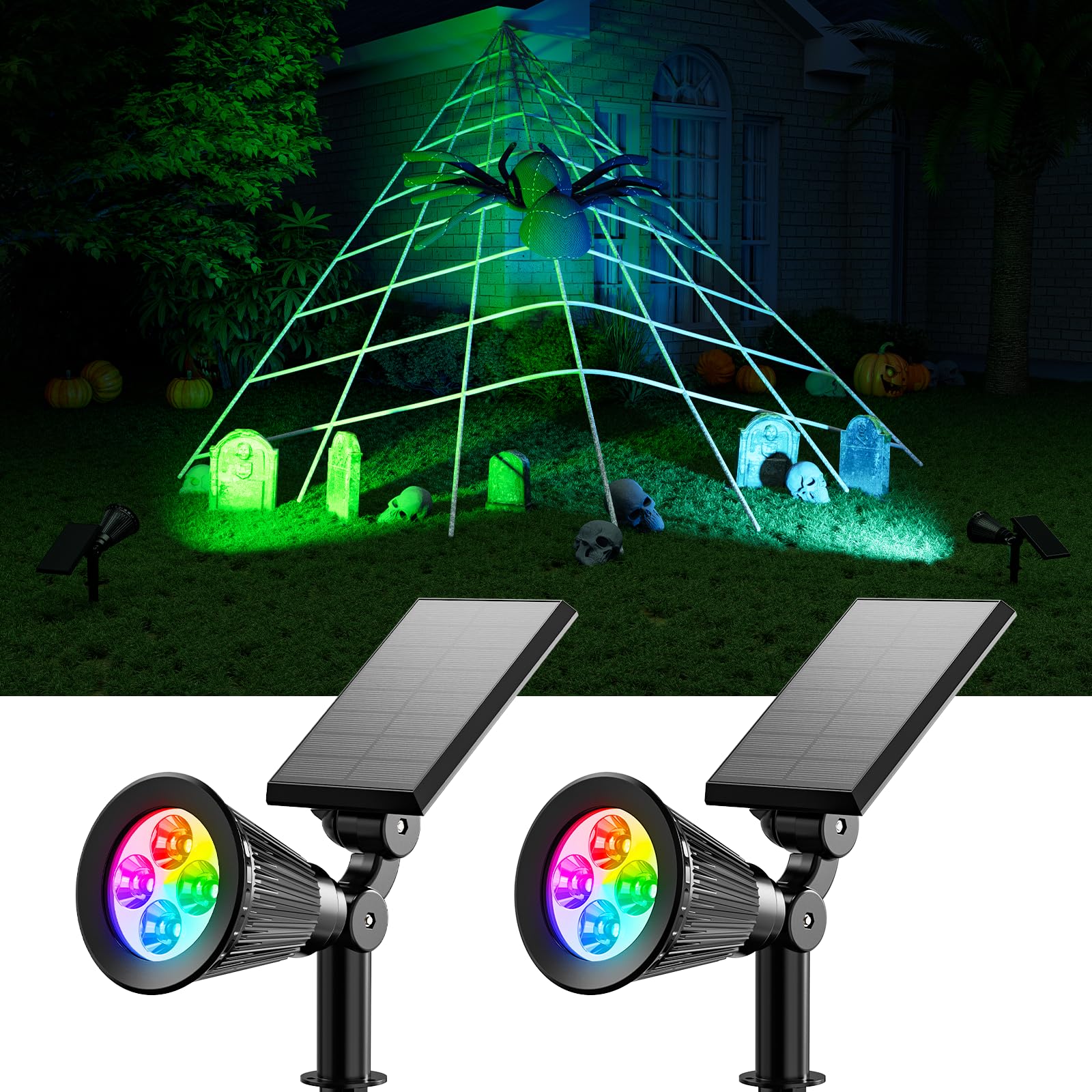 FALOVE 2 Pack Solar Spotlights Color Changing LED Outdoor Lights Model FA0502-RGB Waterproof for Holiday Decorations