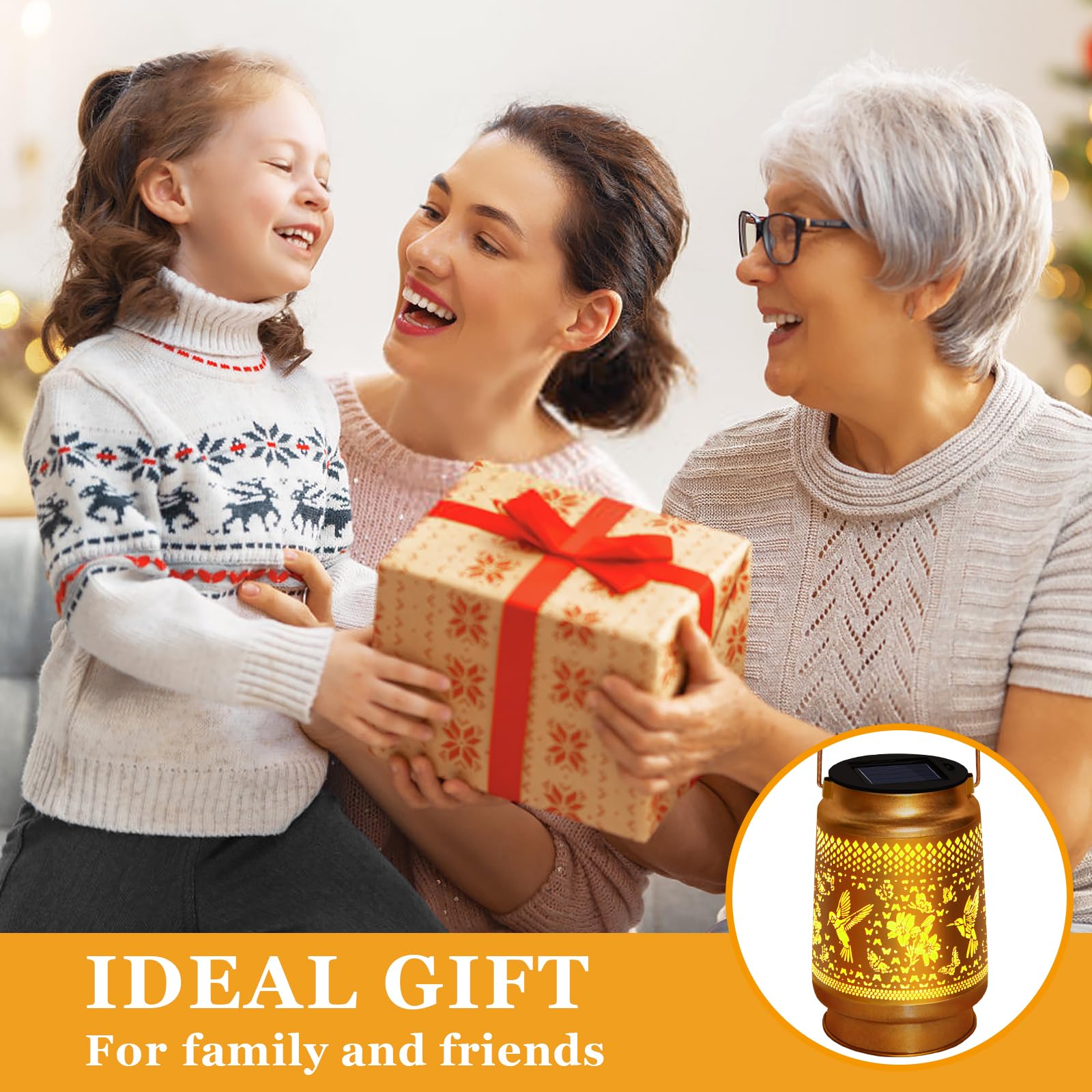 Hummingbird Solar Lantern Outdoor Waterproof, Mothers Day Gifts Hanging Garden Lights With Metal Design - Patio Decor, Christmas