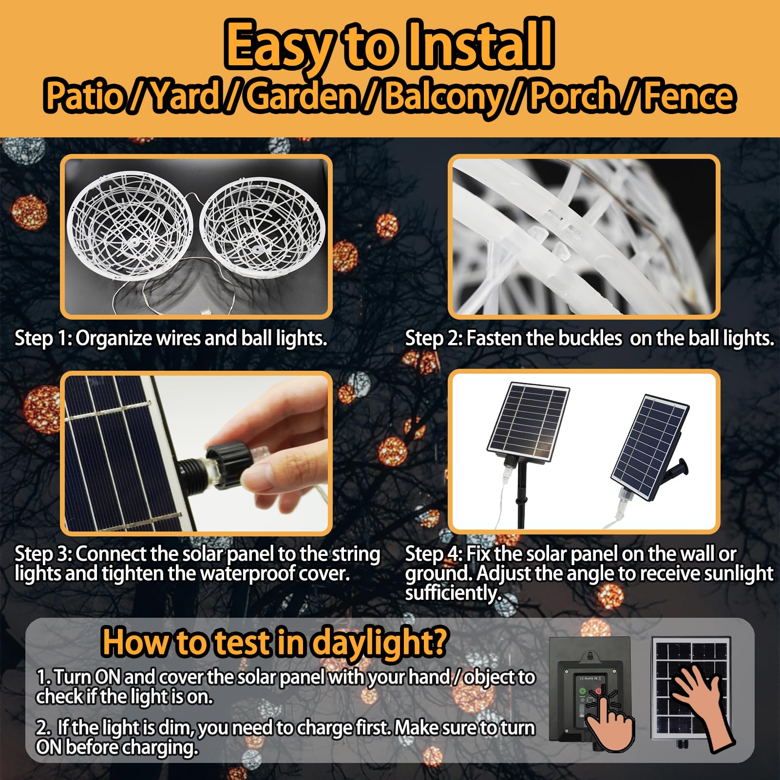 Solar Christmas Ball Lights For Tree Outdoor  4 Pack 160 Led Globe Lights Waterproof  8 Modes 7.87In Solar Sphere String Lights Outside For Window Garden Yard Porch Party Decorations  Warm White