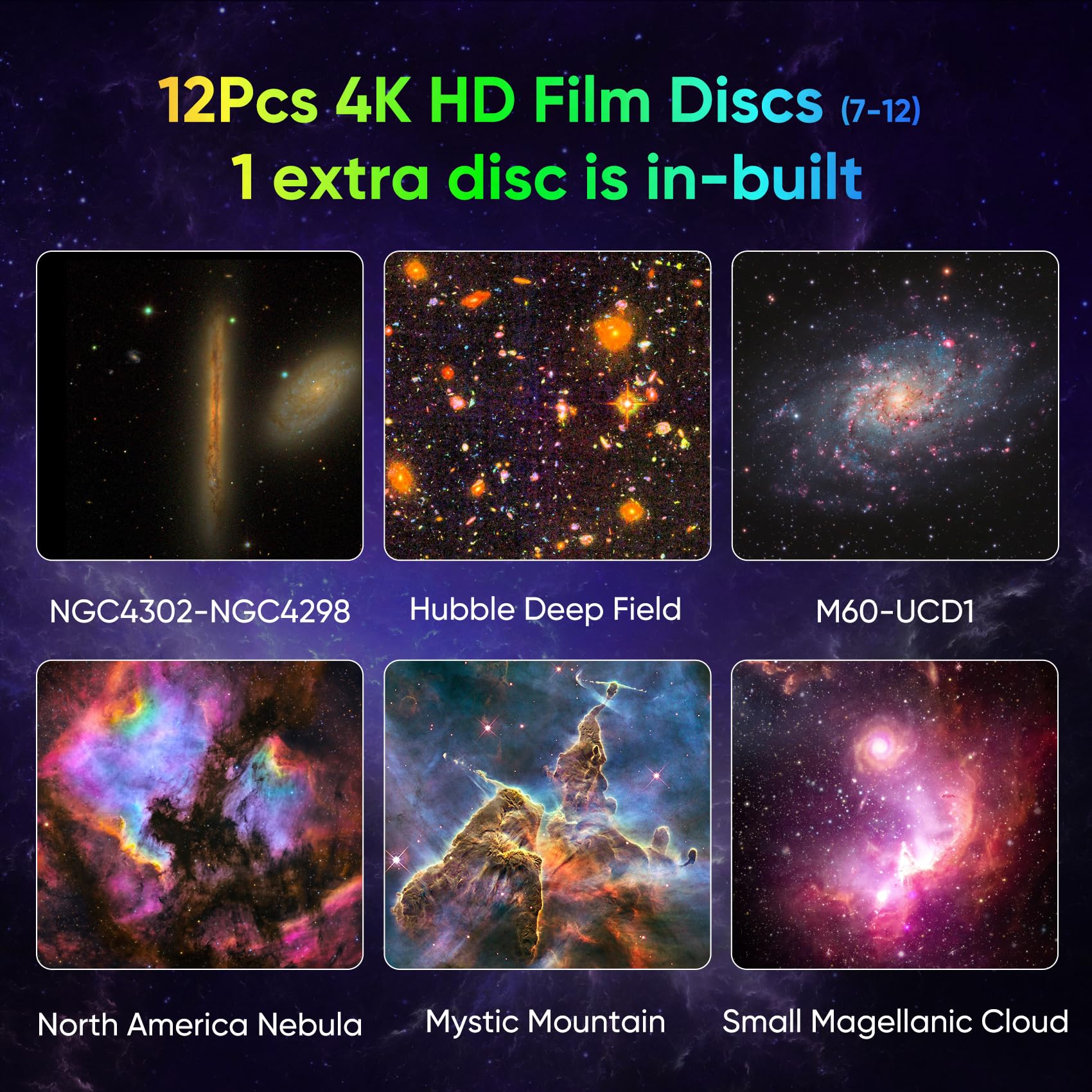 FlyEagle Galaxy Projector, HD Image Star Projector, 360° Rotating, 13 Film Discs, Pure White, Model BL-DQY02