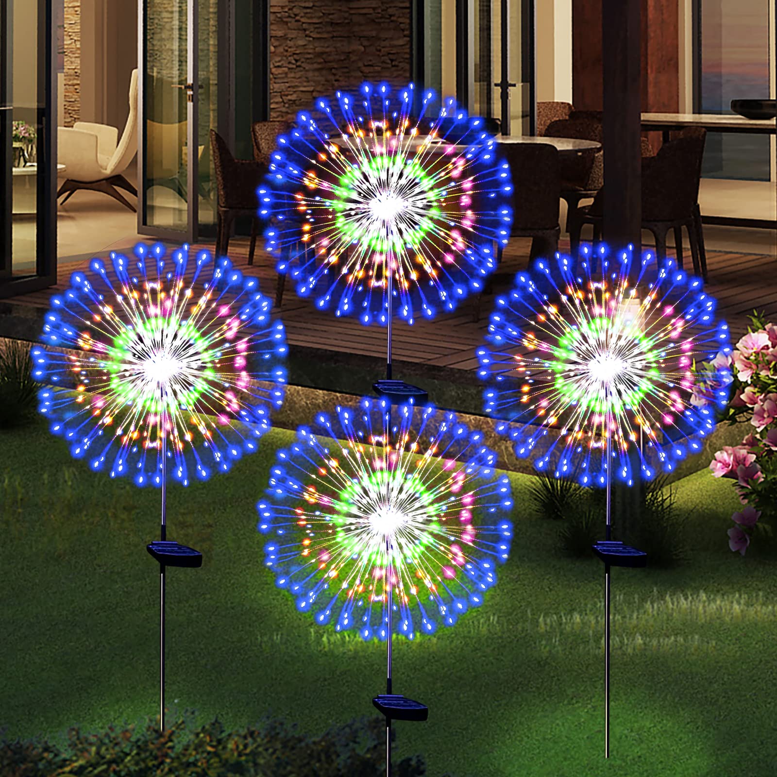 Solar Garden Firework Lights Outdoor Waterproof 4 Pack Solar Powered Art Stake Twinkle Outside Solar Lighting Upgrad 180 LED Spa