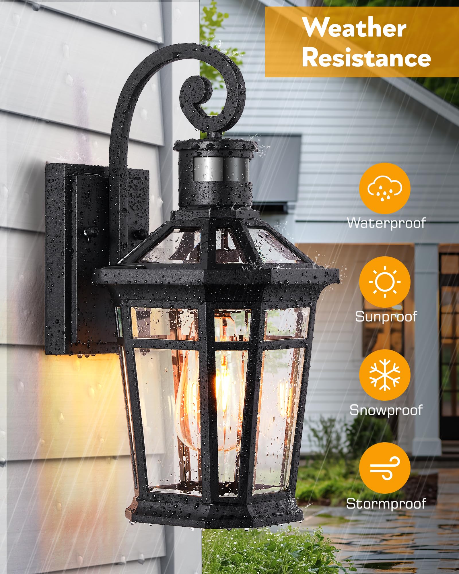 OPAXIS Motion Sensor Outdoor Wall Light, Black Aluminum, 1-Pack, Model P8106, Adjustable Sensor Range, Dusk to Dawn Sconce for Porch/Garage