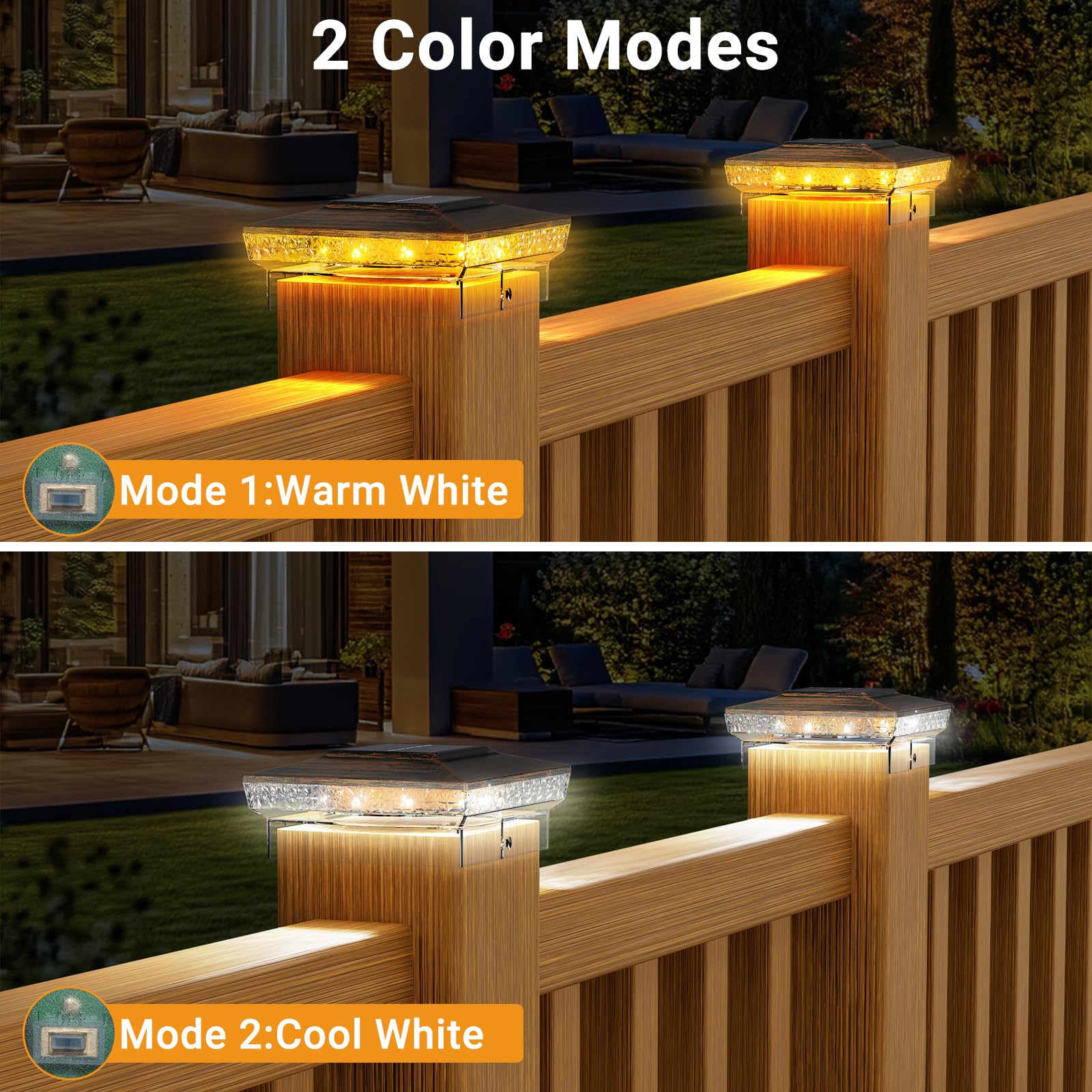btfarm Solar Post Cap Lights - 16 LED, 2 Modes, Waterproof, 4x4/3.5x3.5, Copper, Model BT4162C, 1 Pack