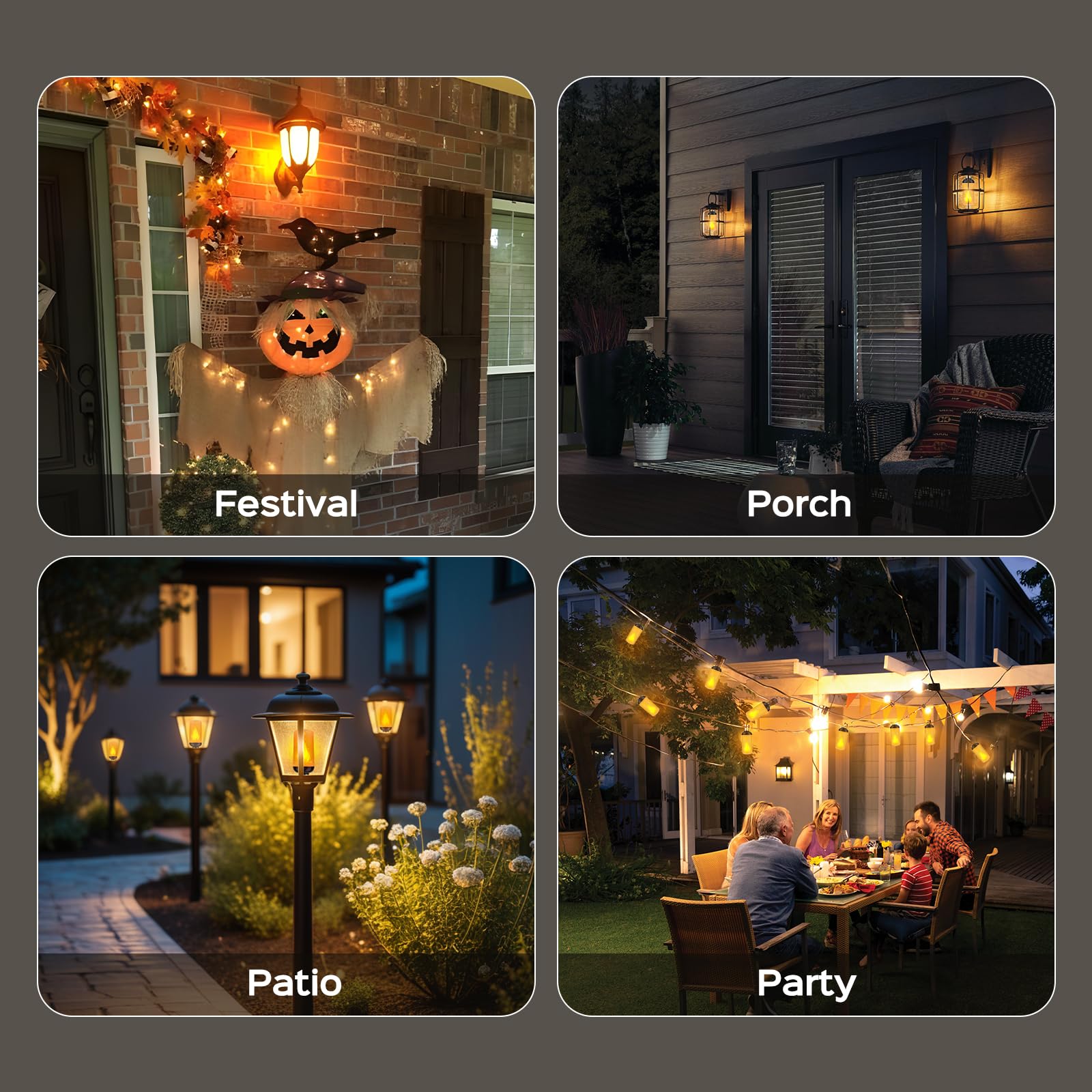 Hompavo Gen2 LED Flame Light Bulbs, 4-Mode Flickering Effect, E26, 4 Pack, Plastic, Perfect for Halloween & Christmas Decorations