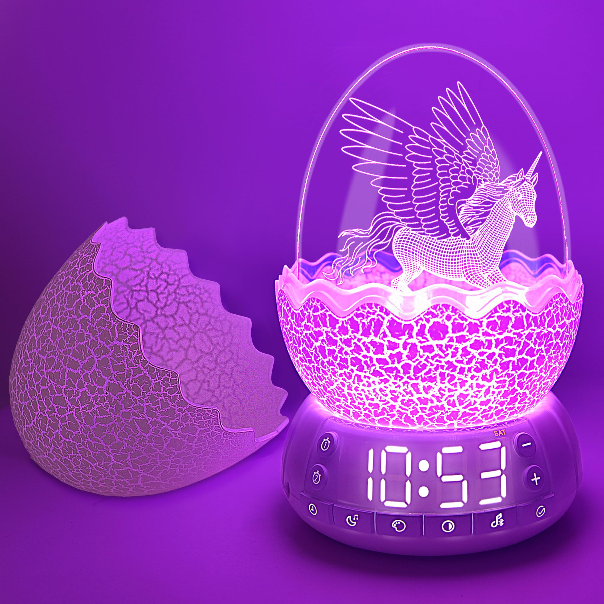 Unicorn Night Light for Kids with 20 Soothing Sounds & Bluetooth Speaker, Unicorn Digital Clock with 8 Color Changing & Dimmable