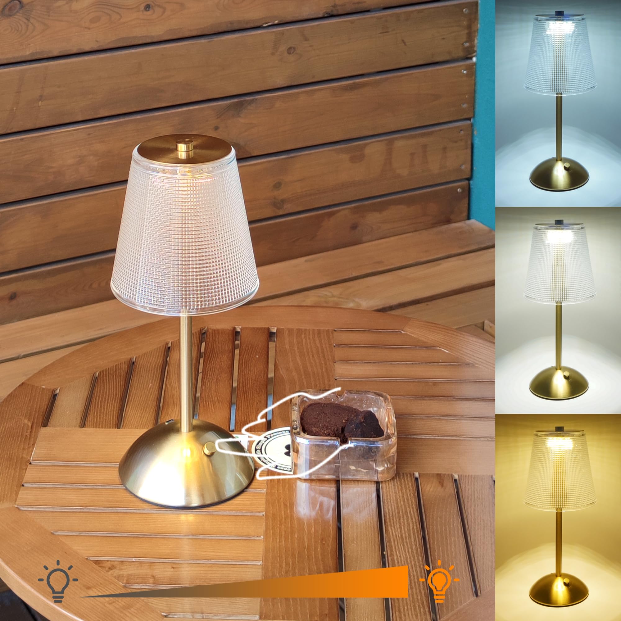 Amingulry Gold Retro Cordless Table Lamp, 4000Mah Rechargeable, 3 Color Modes, Dimmable Led