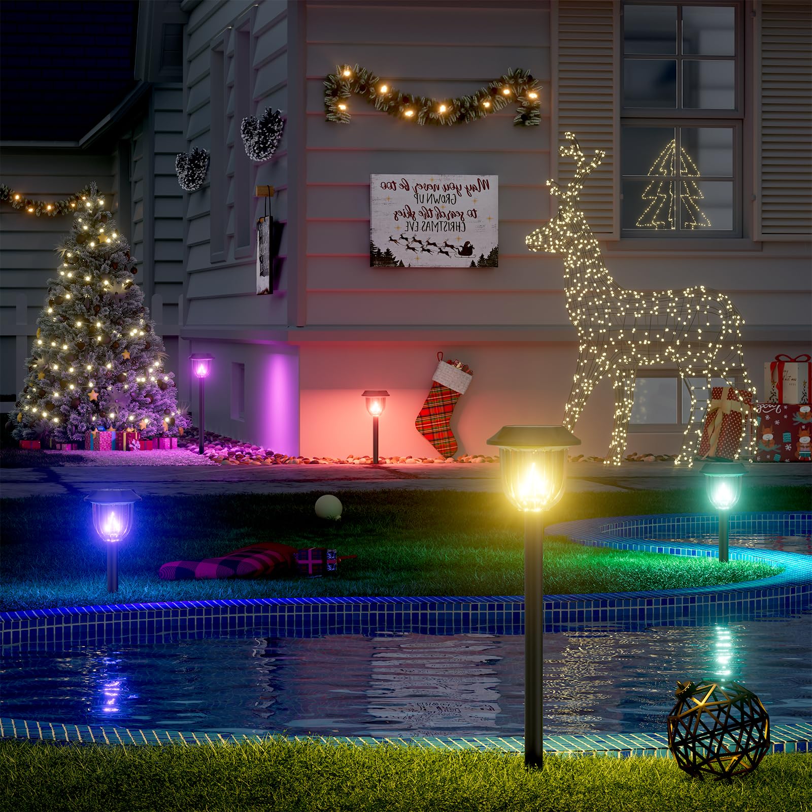 Aosea Christmas Solar Pathway Lights Outdoor Waterproof  Solar Powered Garden Lights  Christmas Decor Garden Lighting For Yard  Patio  Landscape  Pathway (Rgb Flash Mode Only  10 Pack)