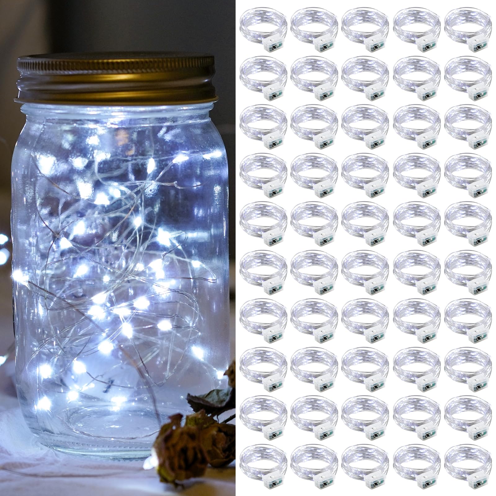 chzk Fairy Lights 7Ft 20 LED Twinkle String Lights Battery Operated Waterproof Cold White for Parties Weddings Christmas
