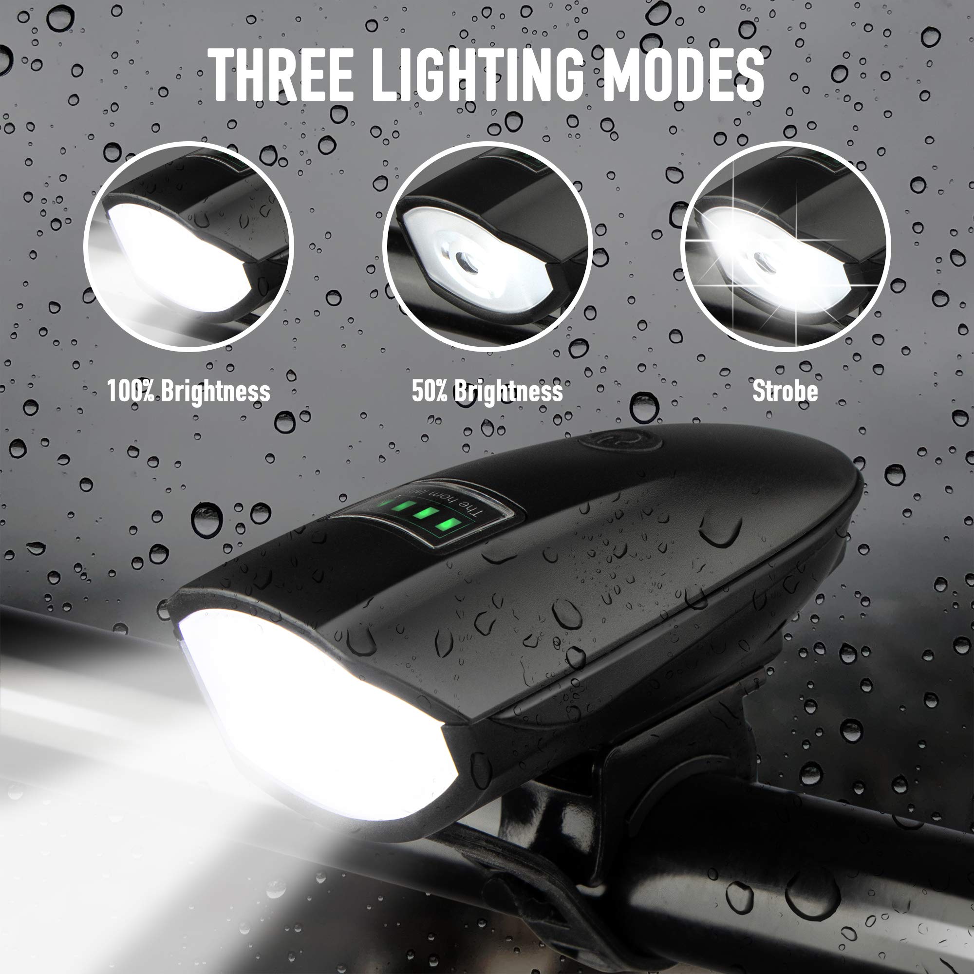 2 Pack Bike Lights Set With Horn 1400Lm Usb Rechargeable Bicycle Headlight & Tail Light & Horn Waterproof 3 Lighting Modes Fits Various Bicycles For Road And Mountain(Black+Black)