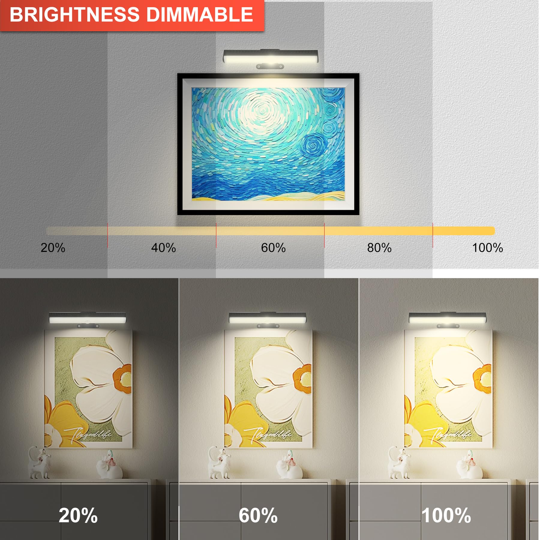 HIPTOKING 2 PACK Picture Light for Paintings - Battery Operated, Remote Control, Dimmable, Black, Model IR-0