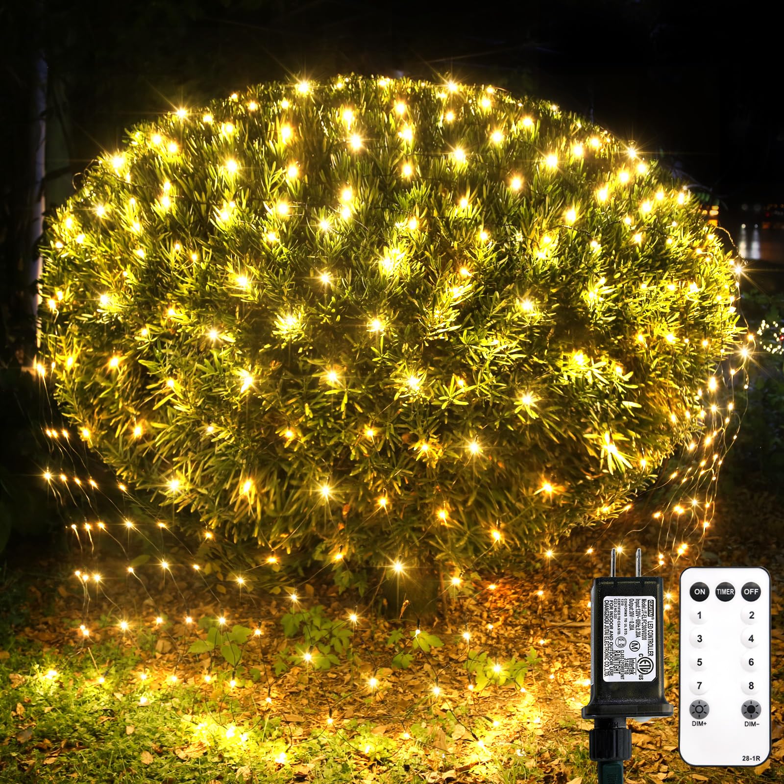 suddus 360 LED Christmas Net Light  Net Lights Outdoor 12ft x 5ft Bush Lights Outdoor Waterproof Connectable Green Wire for Bushes  Lamn  Trees  Christmas Decoration  Warm White