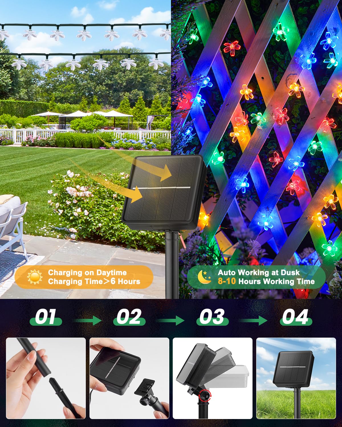 Brightown 2 Pack 52FT 120 LED Multicolor Solar String Lights - Waterproof Fairy Lights for Outdoor Garden, Patio, Wedding Decor