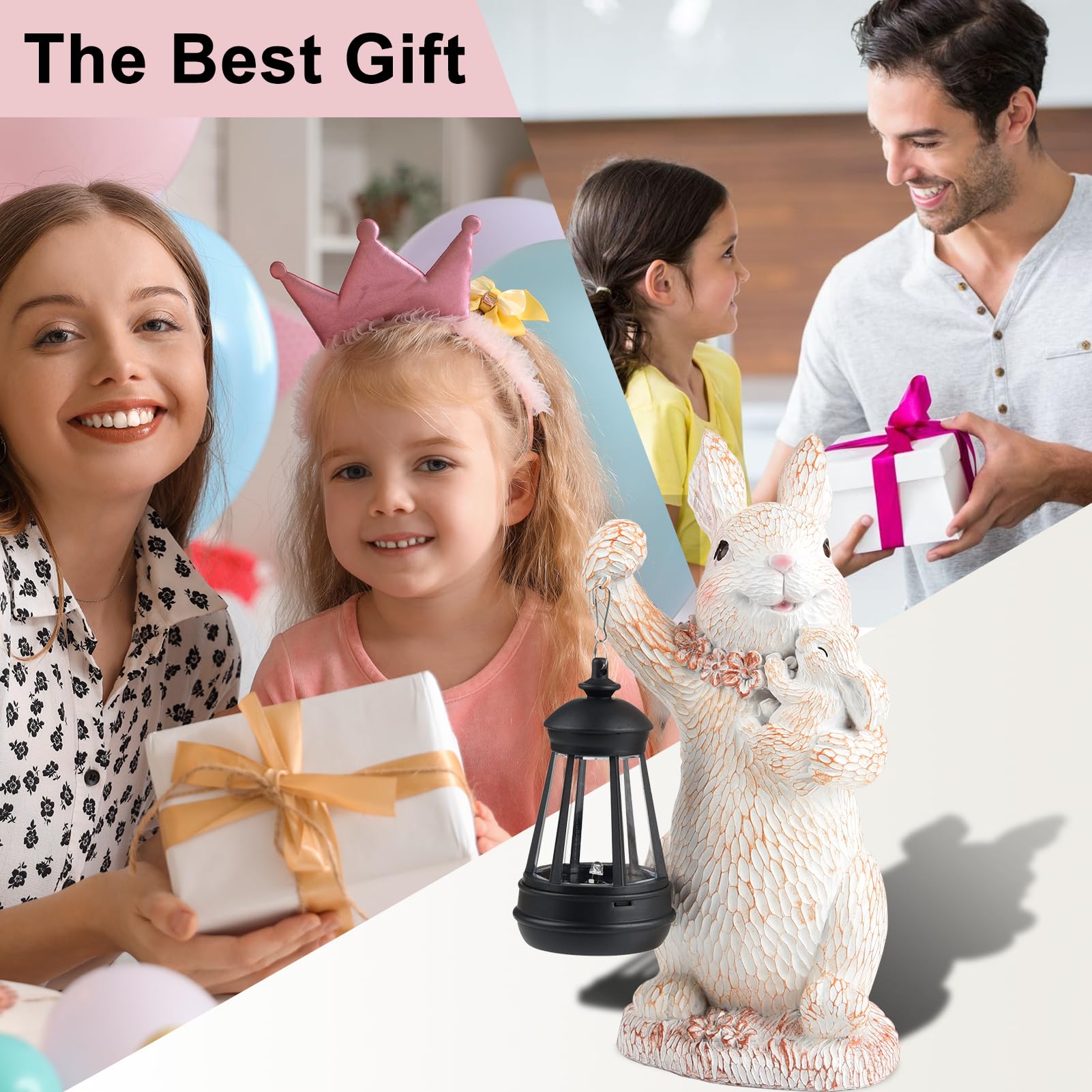 Illuminew Solar Garden Statues Rabbit Lights, Outdoor Lighted Bunny Garden Decor Waterproof Figurines For Patio Porch Balcony Ya