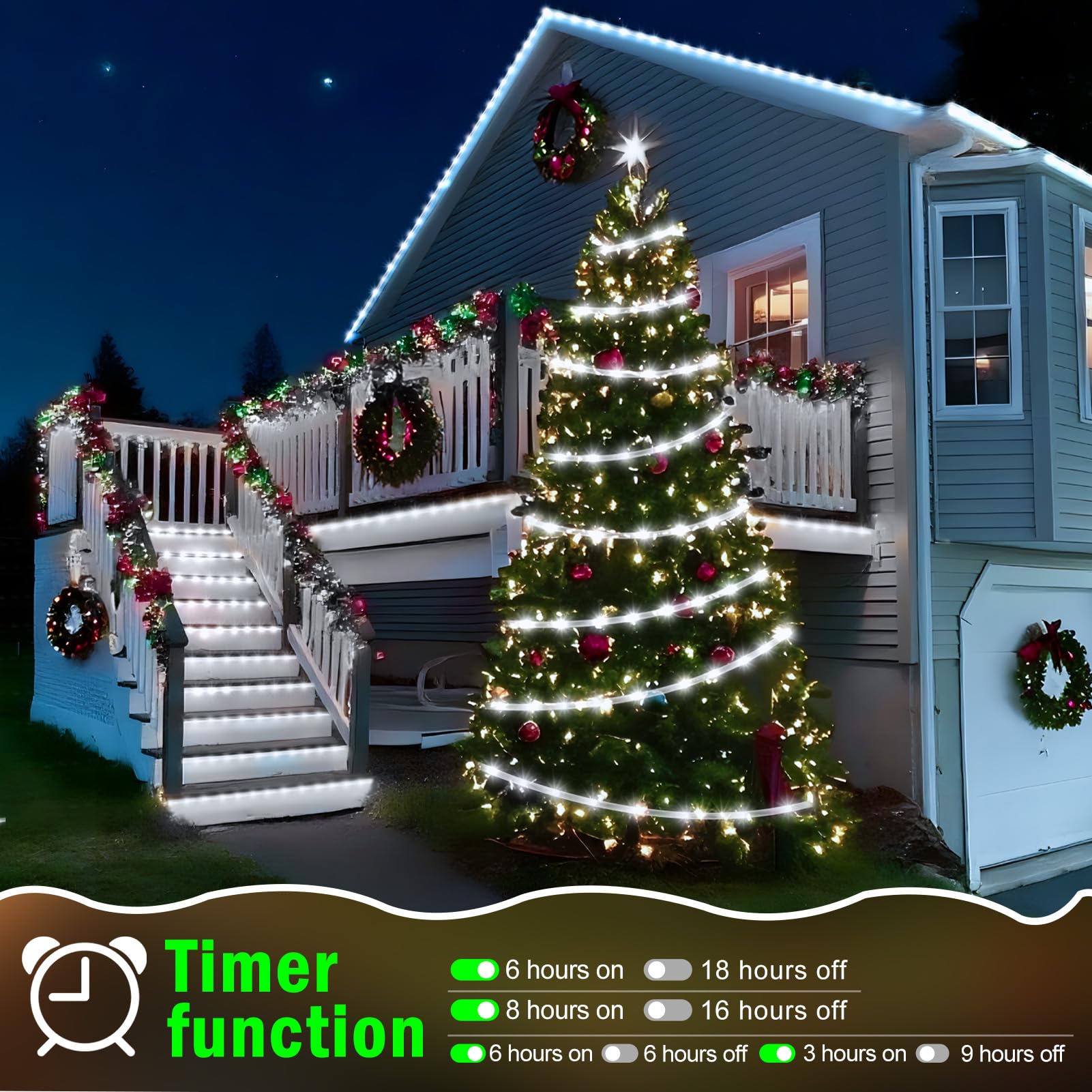 Knonew 328Ft 1000Led Rope Lights For Outside Outdoor String Lights Waterproof 8 Modes Clear Tube Light For Indoor Bedroom Wedding Garden Patio Christmas Tree Rv Holiday Decoration(Cold White)