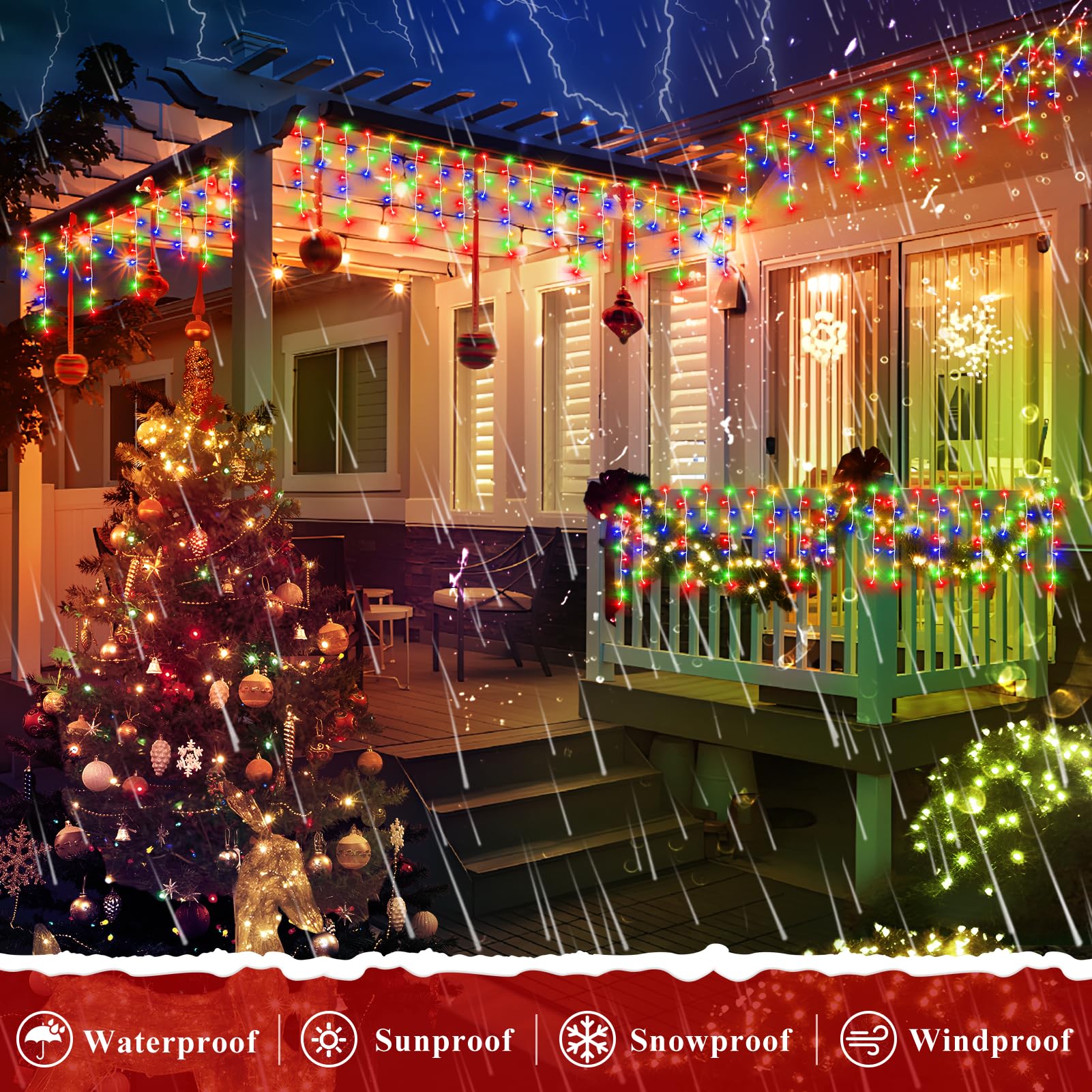 Xurisen 66Ft Christmas Lights Decorations Outdoor, 640 Led 8 Modes Curtain Fairy Lights With 120 Drops,Plug In Waterproof Timer