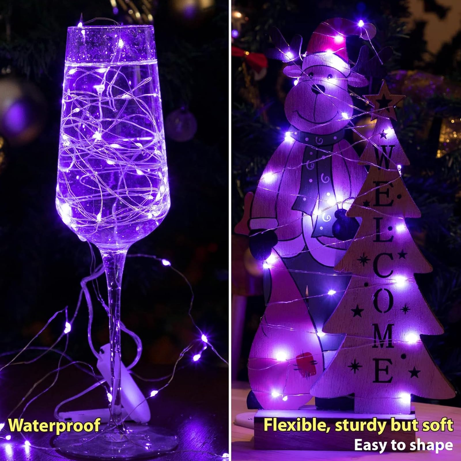 HXWEIYE Battery Operated Purple Fairy Lights, 7ft 20LED Mini String Lights, Waterproof, 6 Pack for Wedding, Party & Home Décor