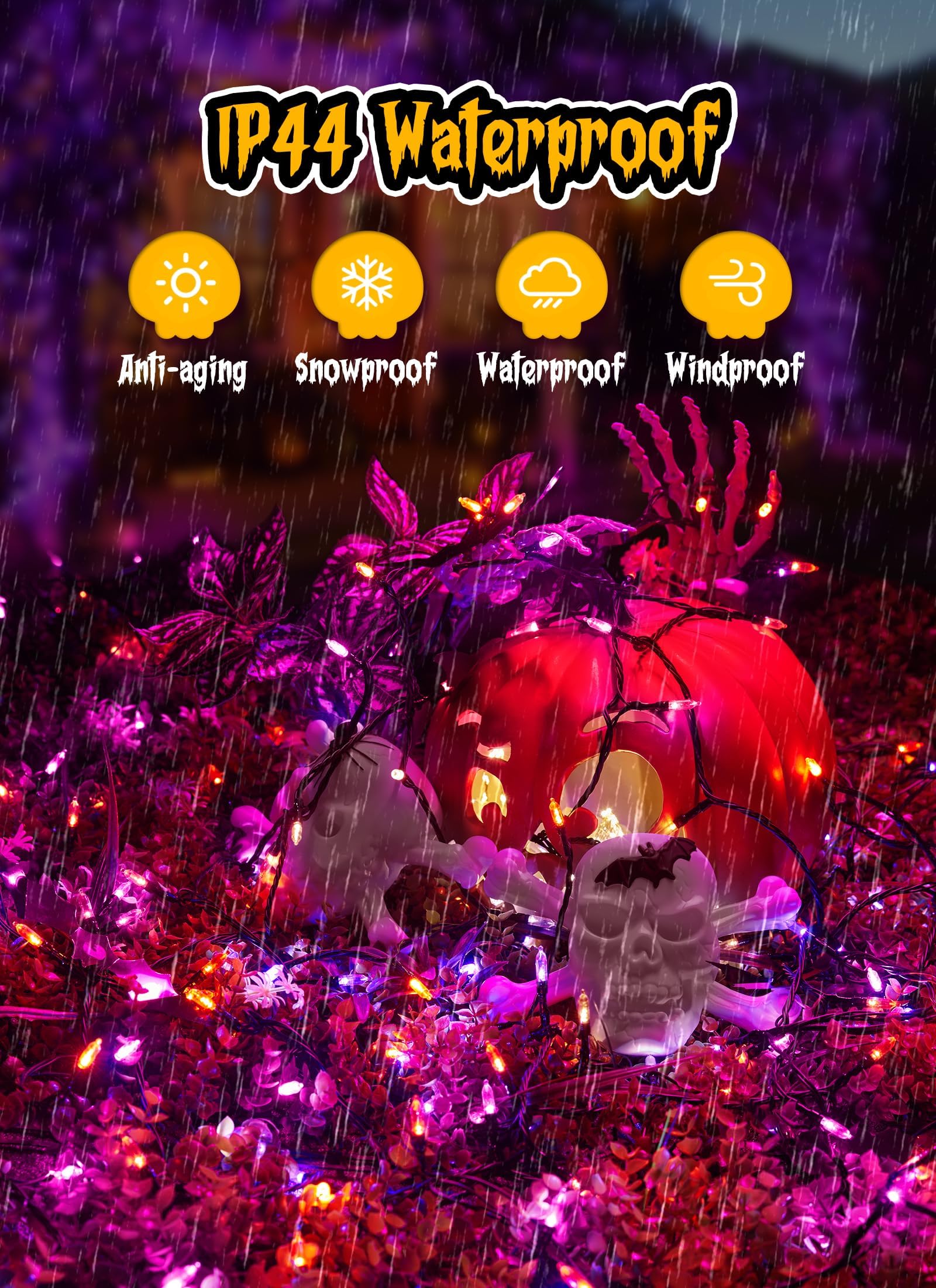 Outdoor Holloween Lights, 33Feet 100 Led Christmas Lights With 8 Lighting Modes, Waterproof Mini String Lights Plug In For Garden Patio Party Wedding Christmas Xmas Tree Lighting Decor, Orange Purple