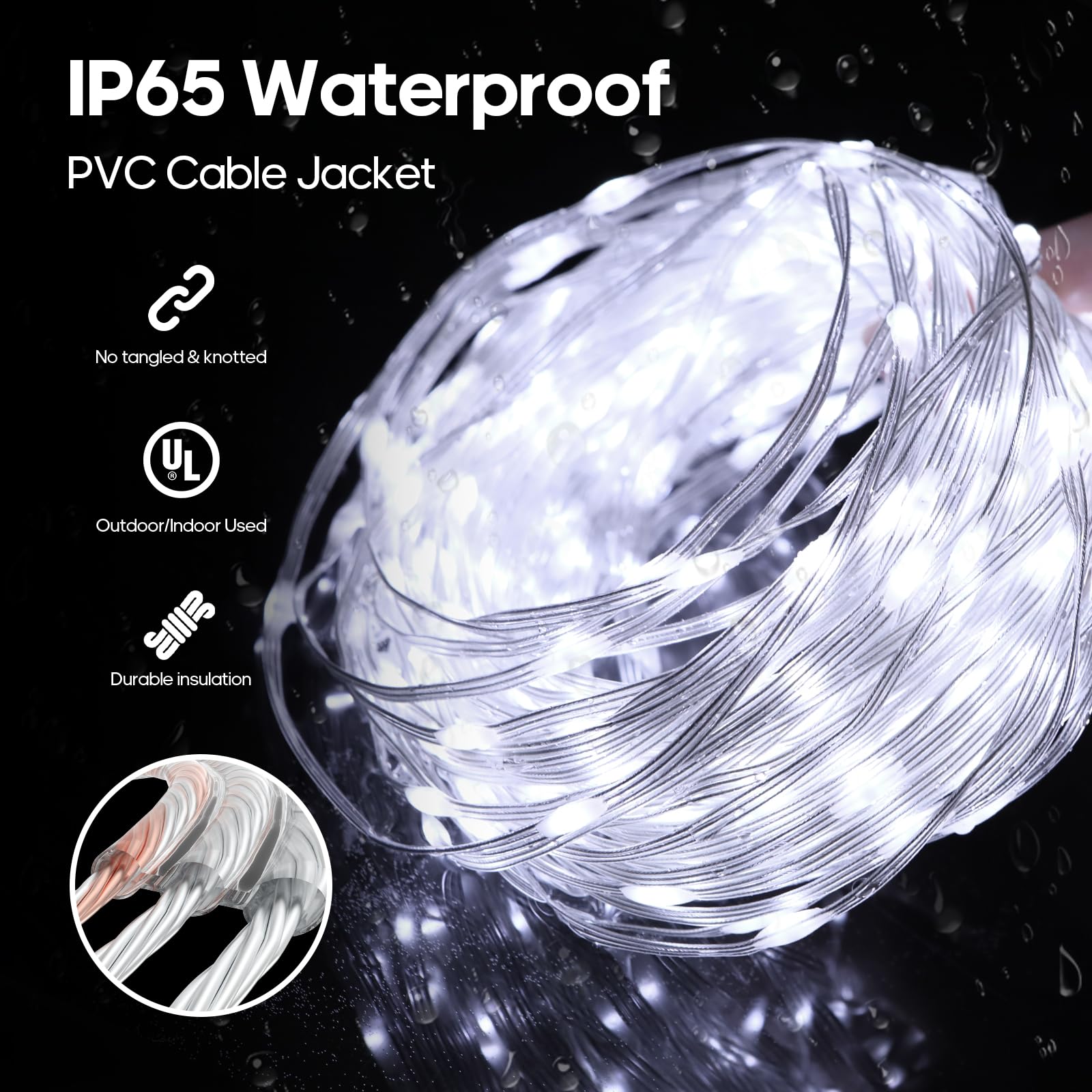 Christmas Twinkle Lights, 206Ft 600 Led Outdoor String Lights, Ip65 Waterproof, 8 Modes, Plug In Timing & Memory Functions, For