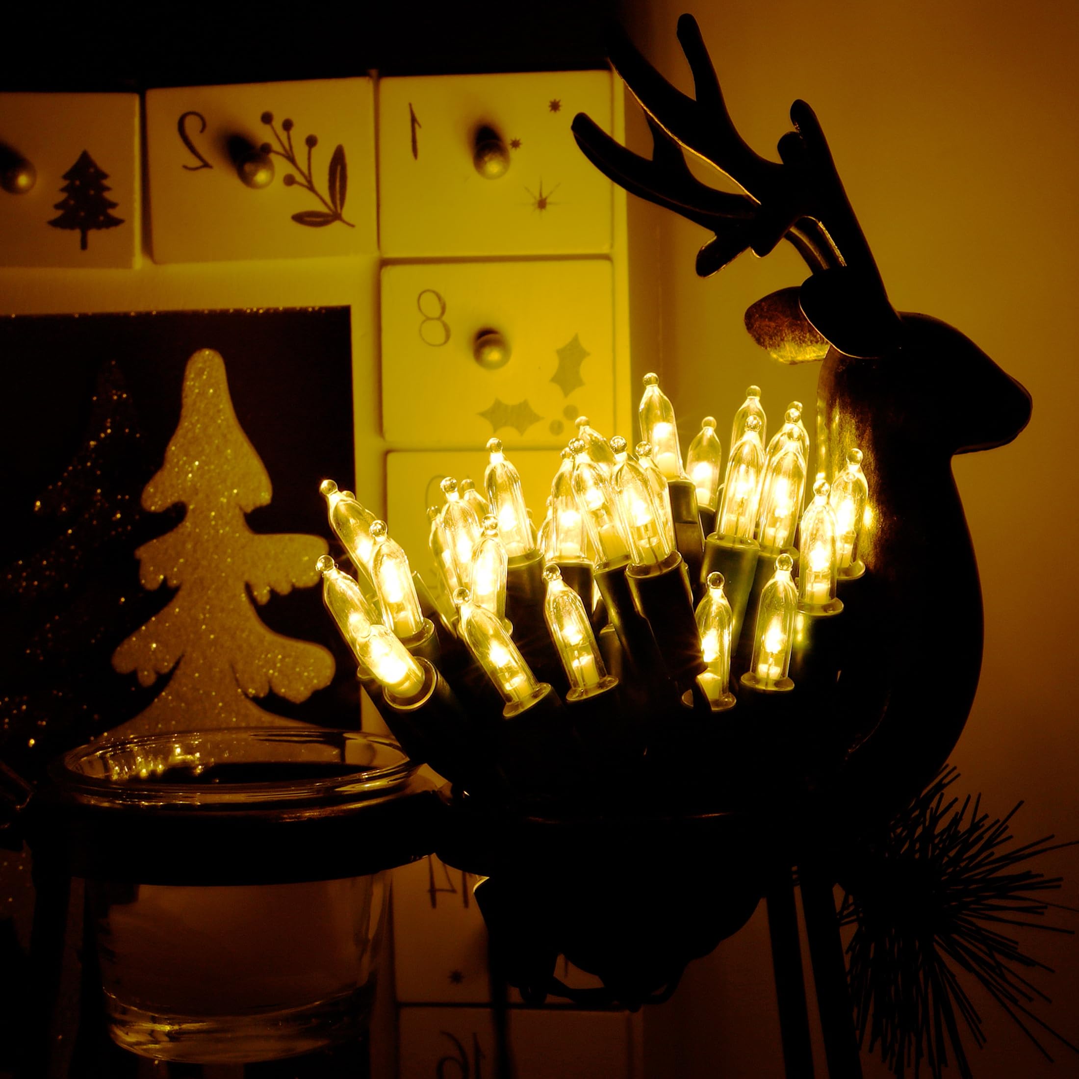 Joliyoou 50 Led Warm White String Lights, 16 Ft Battery Operated With 8 Modes, Indoor/Outdoor Xmas Fairy Lights