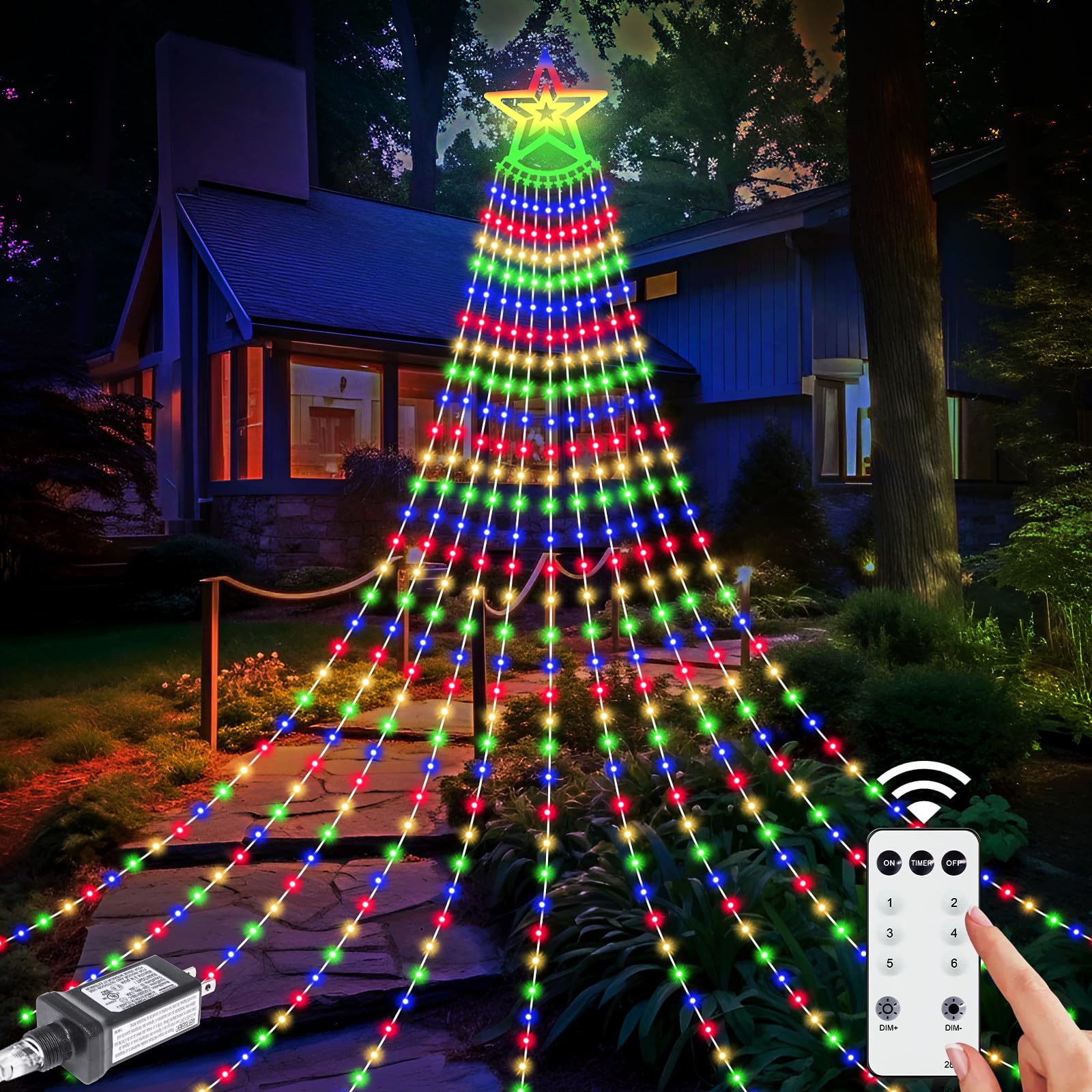 26.25FT 906LED Christmas Decorations Waterfall Lights Outdoor  Large Christmas String Light wth 8 Lighting Modes  Remote Control Hanging Fairy Lights for Holiday Xmas Tree Patio Yard Decor  Multicolor
