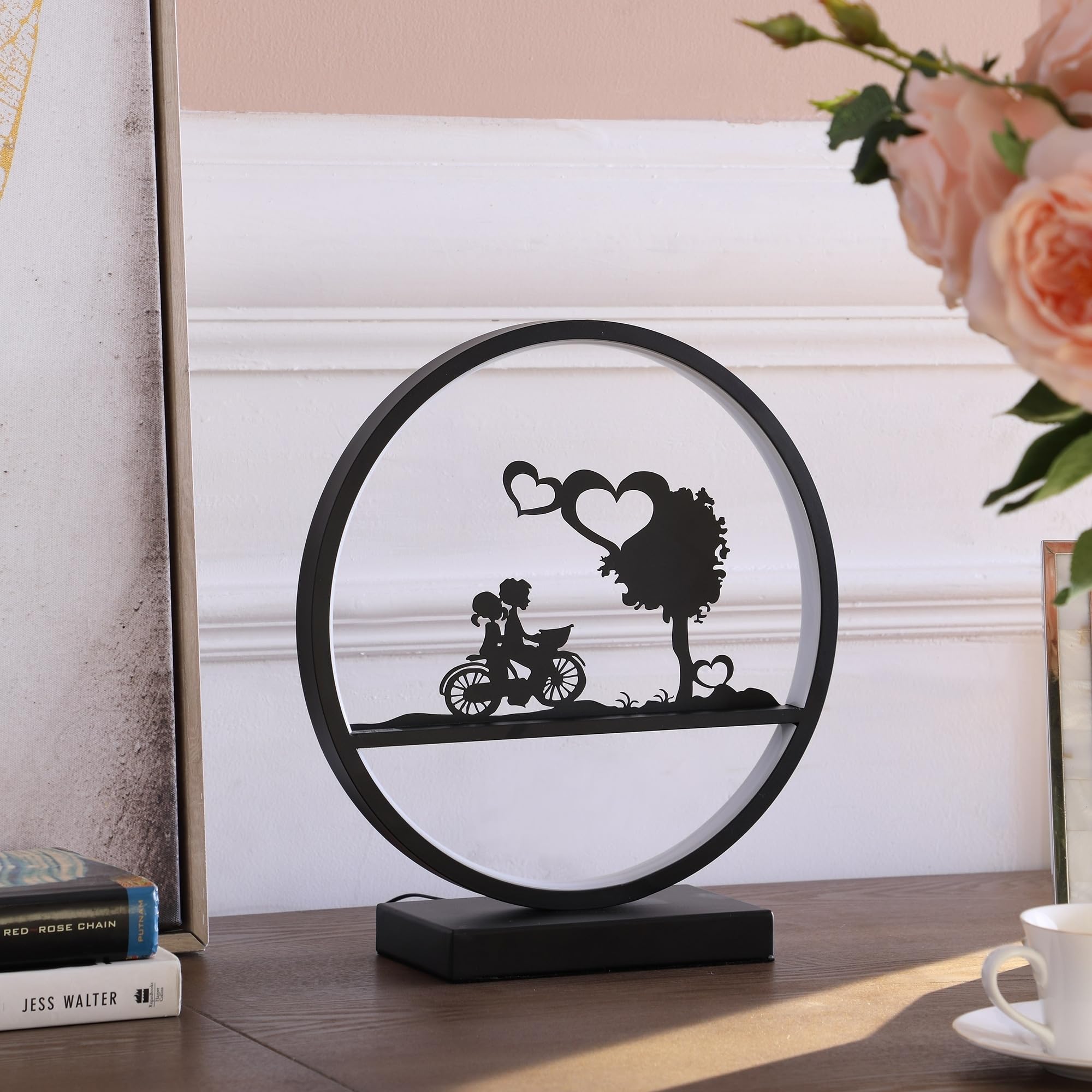 ORE International LED Accent Table Lamp - 13-Inch Girl and Boy on Bicycle - Matte Black