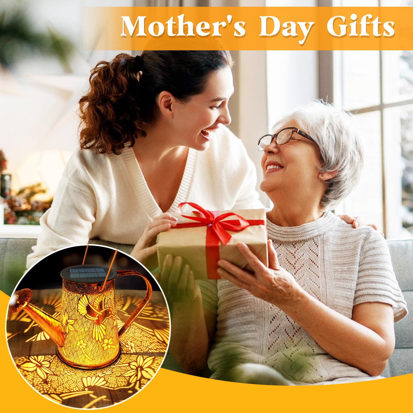 Solar Watering Can Lights, Hummingbird Christmas Gifts For Women Mom Grandma Birthday, Waterproof Outdoor Garden Decor Large Han