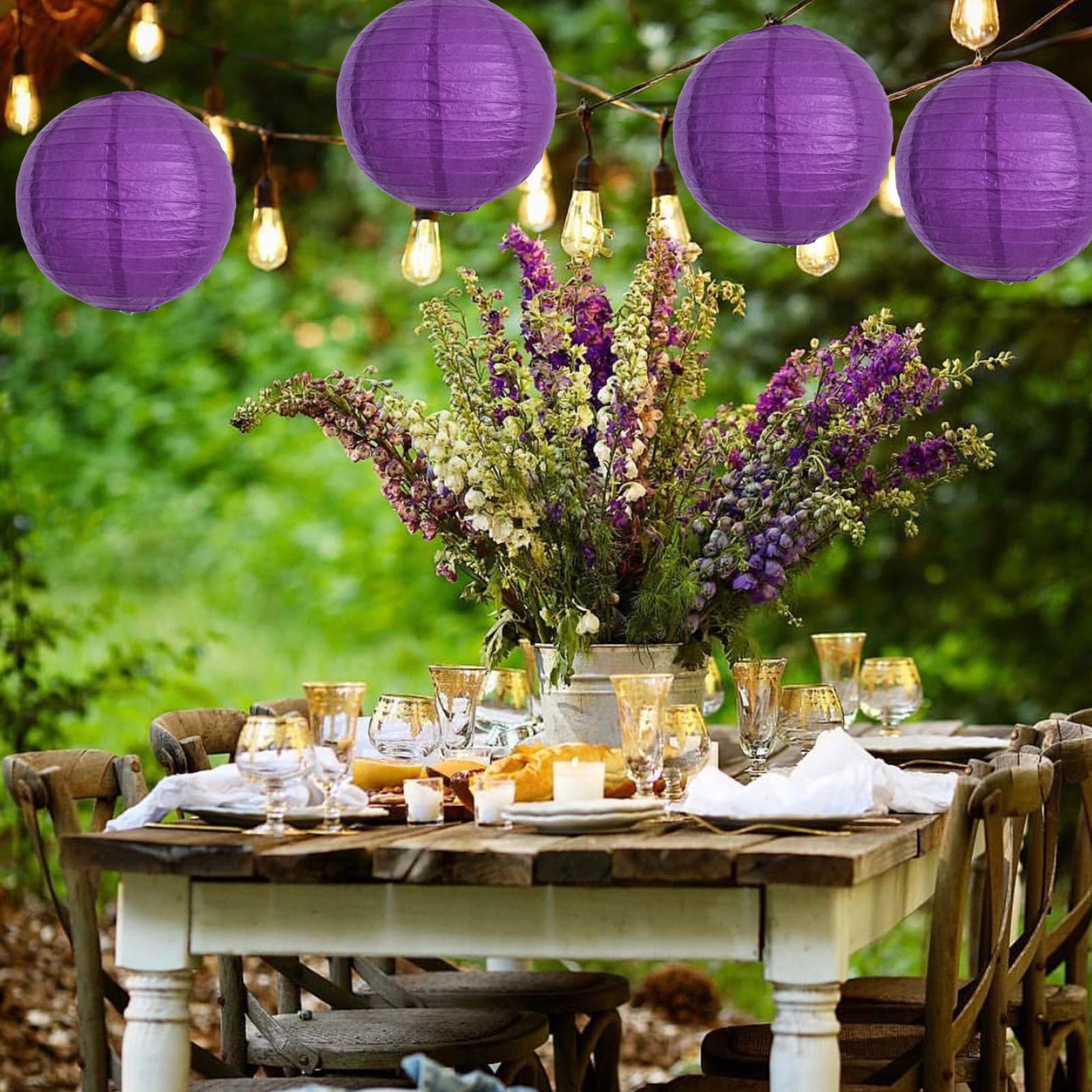 Beishida 12-Inch Purple Round Paper Lanterns Hanging Decorative Chinese Paper Lanterns Lamp For Halloween Mardi Gras Birthday We