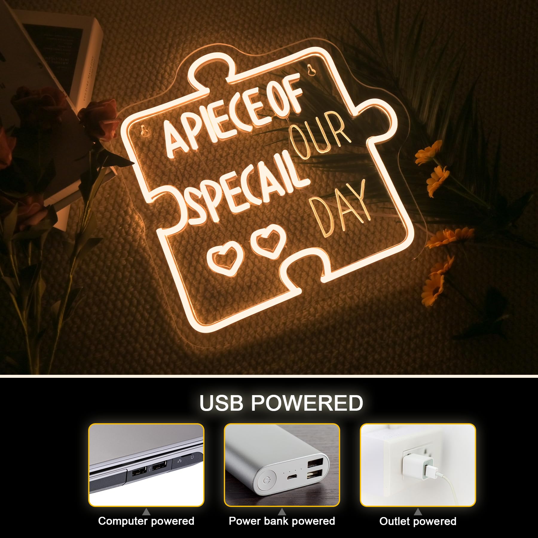 Nosun A Piece Of Our Special Day Neon Sign For Wall Decor Special Day Light Sign Warm White Led Dimmable Neon Light Sign For Bachelorette Party Engagement Party First Birthday Favors Wedding Anniversary For Party Home Wall Wedding Decoration Art Gift