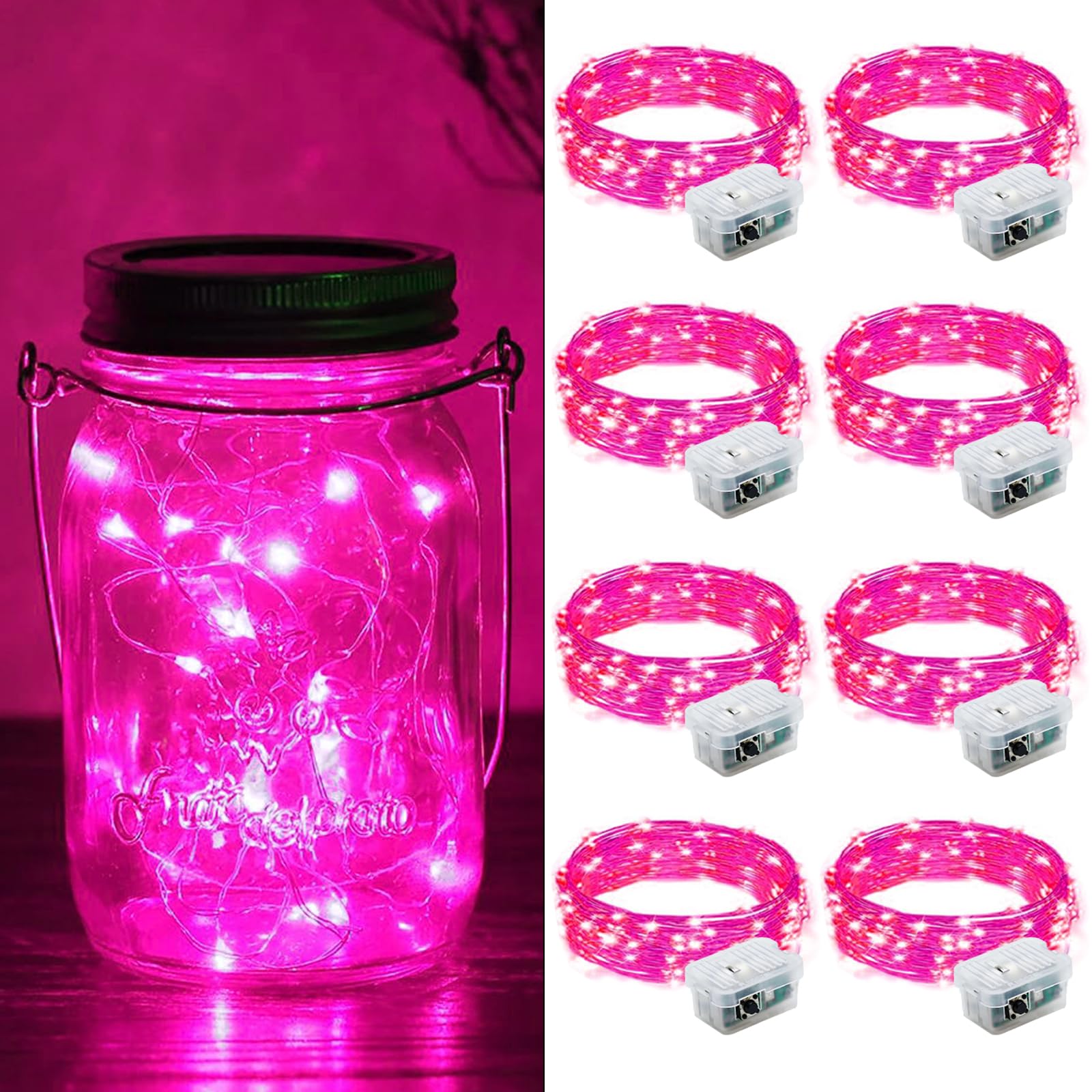ZGWJ 8 Pack Fairy Lights Battery Operated  7ft 20 Mini LED Fairy String Lights Silver Wire 3 Modes for DIY  Parties  Wedding  Bedroom  Halloween Christmas Decoration Pink