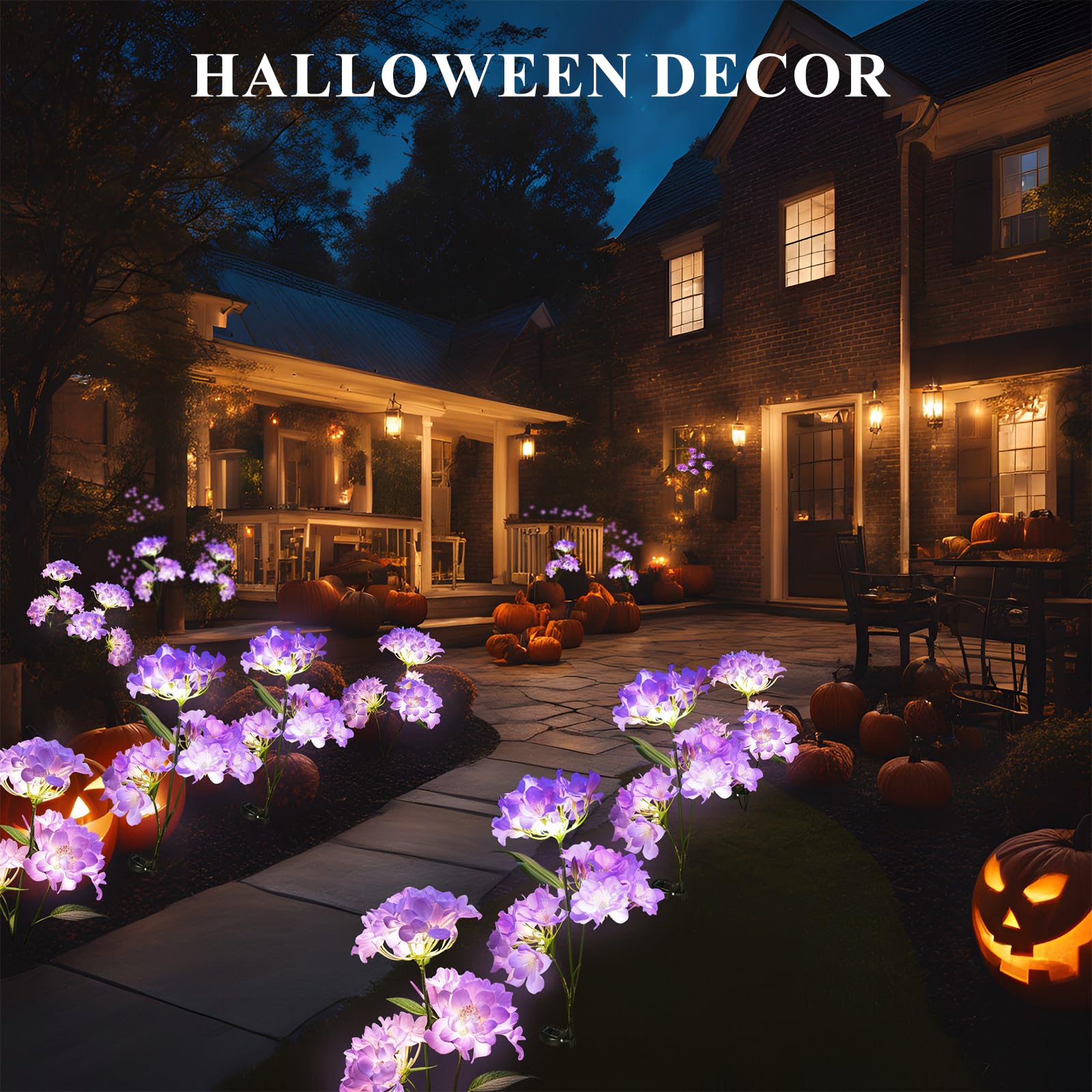 Yaodema Garden Lights Solar Flower Light, Led Solar Powered Outdoor Light Decor For Path Yard Walkway Patio Balcony Lawn, Hydrangea Artificial Flower (Purple, 2)