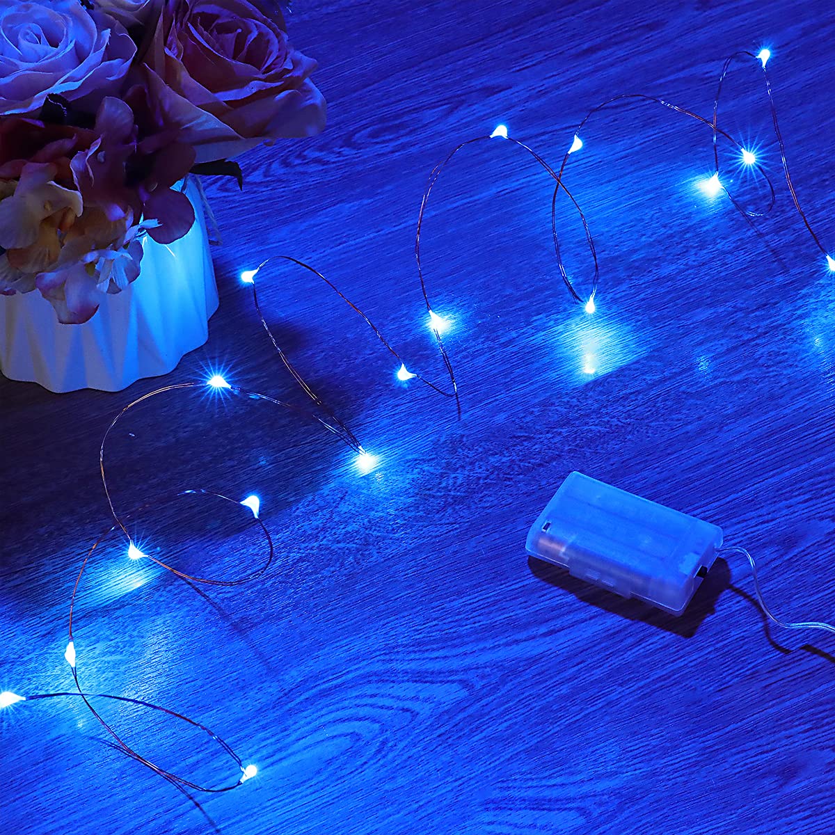 Mikasol Fairy Lights Battery Operated, 4 Packs Mini 3*AAA Battery Powered Copper Wire Led Starry String Lights Firefly Lights for Bedroom, Christmas, Parties, Decoration (5m/16ft Blue)