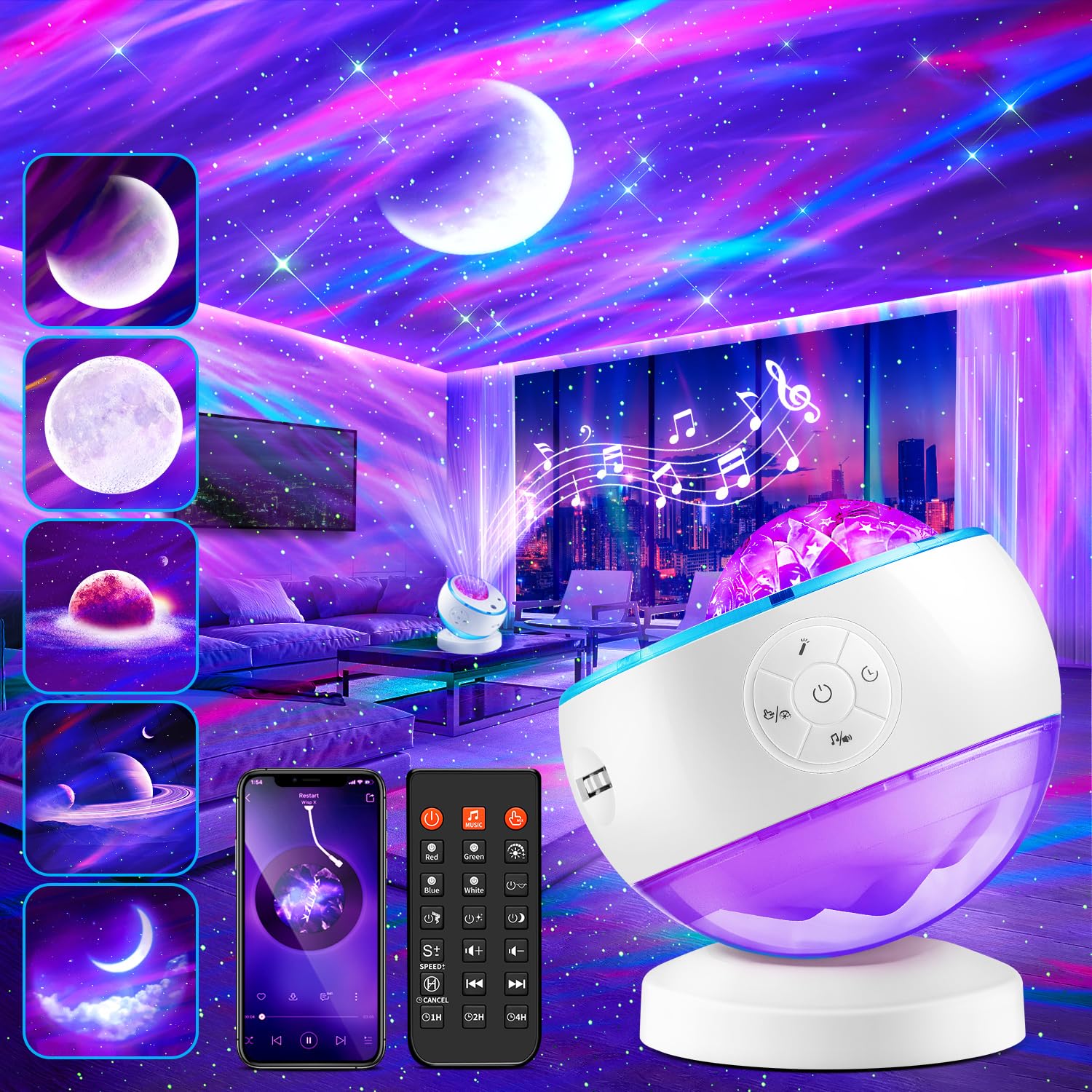 Galaxy Projector for Bedroom,16Color Northern Lights Projector,15White Noise Galaxy Light Projector,5Moon Star Projector,Bluetoo