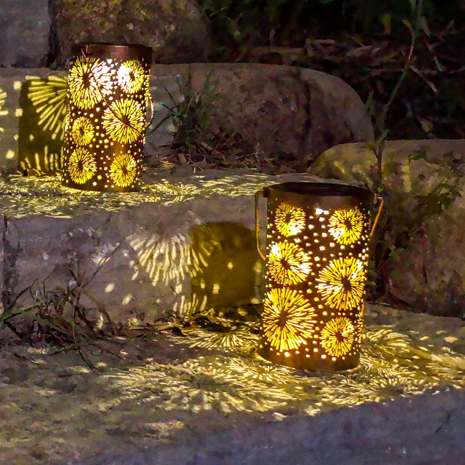 4 Pack Fireworks Solar Gardening Lanterns, Garden Decor For Outside, Pattern Solar Decorative Lights, Waterproof, Outdoor Gifts