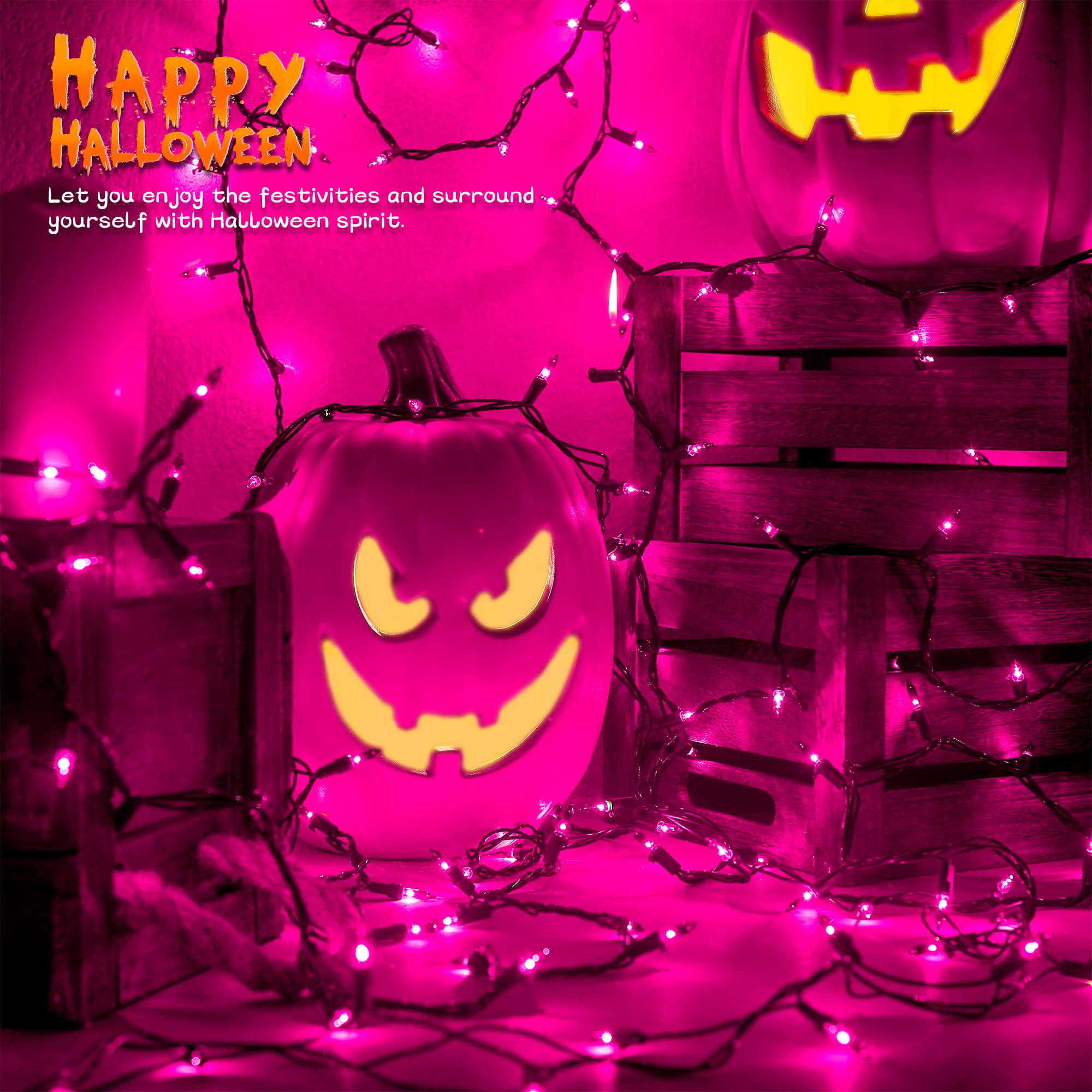 Woohaha Outdoor Halloween Lights, 2Pack 13Ft 50 Count Incandescent Blubs & Green Wire Mini Lights, 120V High-Voltage Connectable