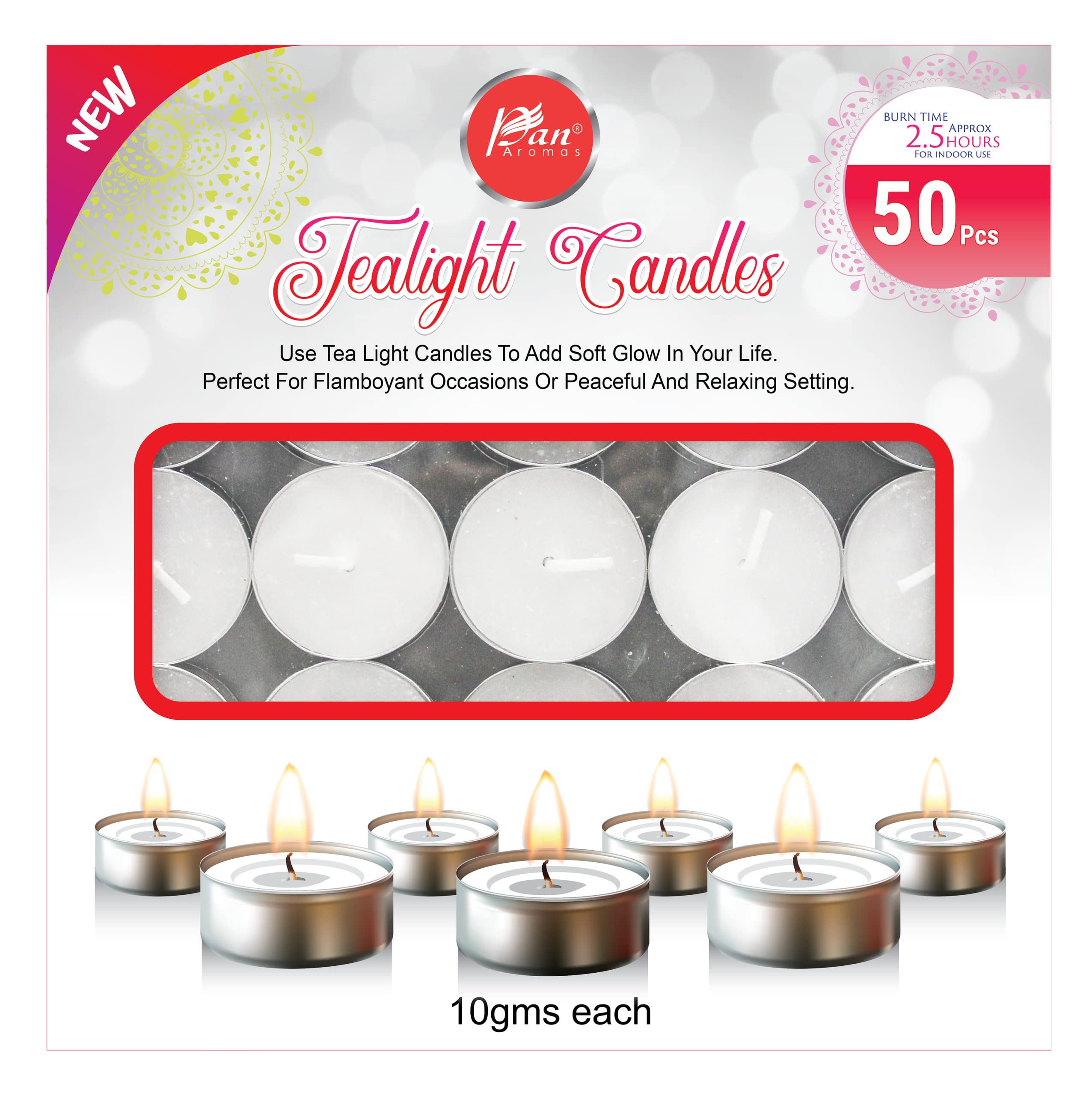 PAN AROMAS White Tealight Candle (Unscented) - 50 Pack