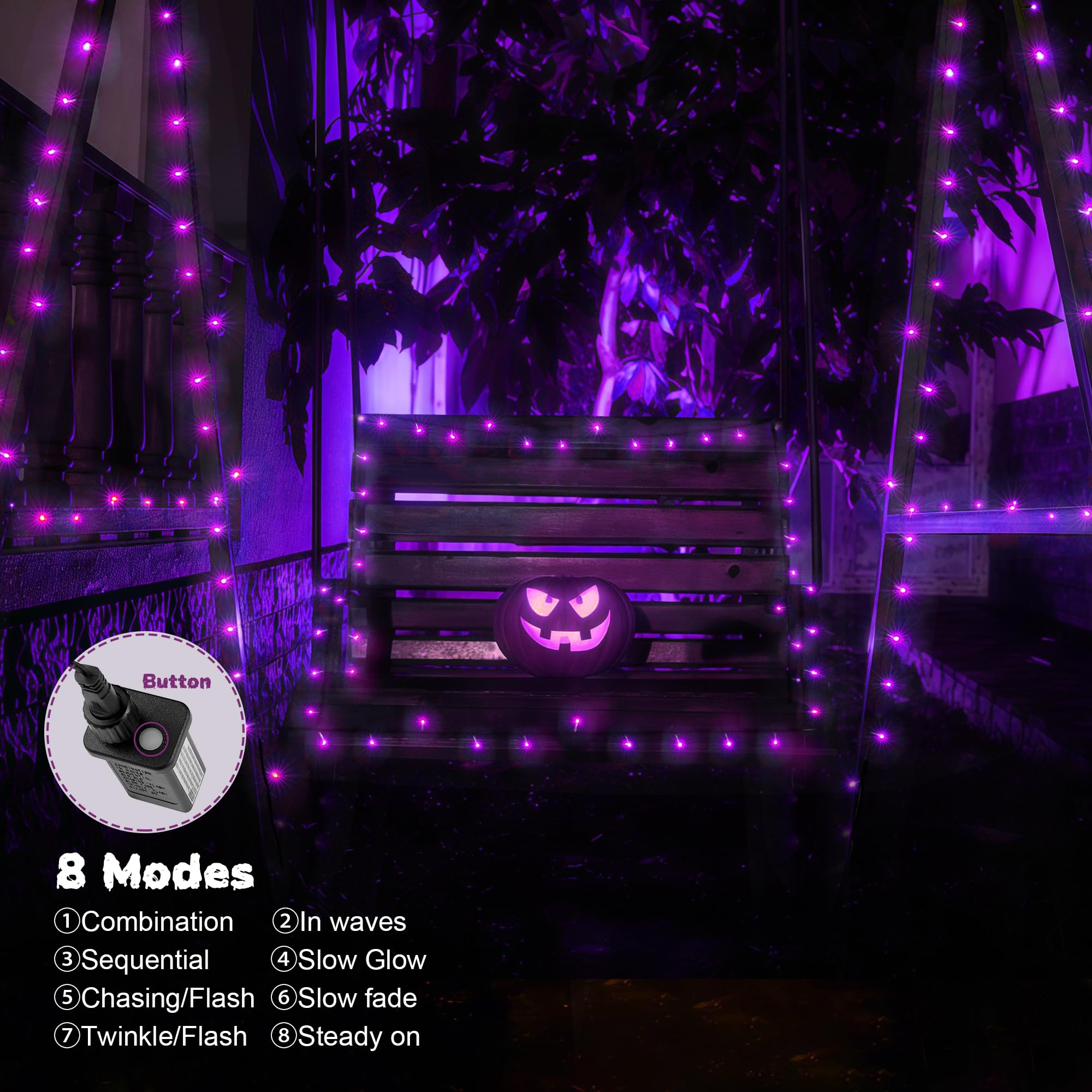 WBao 500LED Halloween String Lights, 174ft Purple, Waterproof, 8 Modes, Timer, UL Certified for Indoor/Outdoor Decor